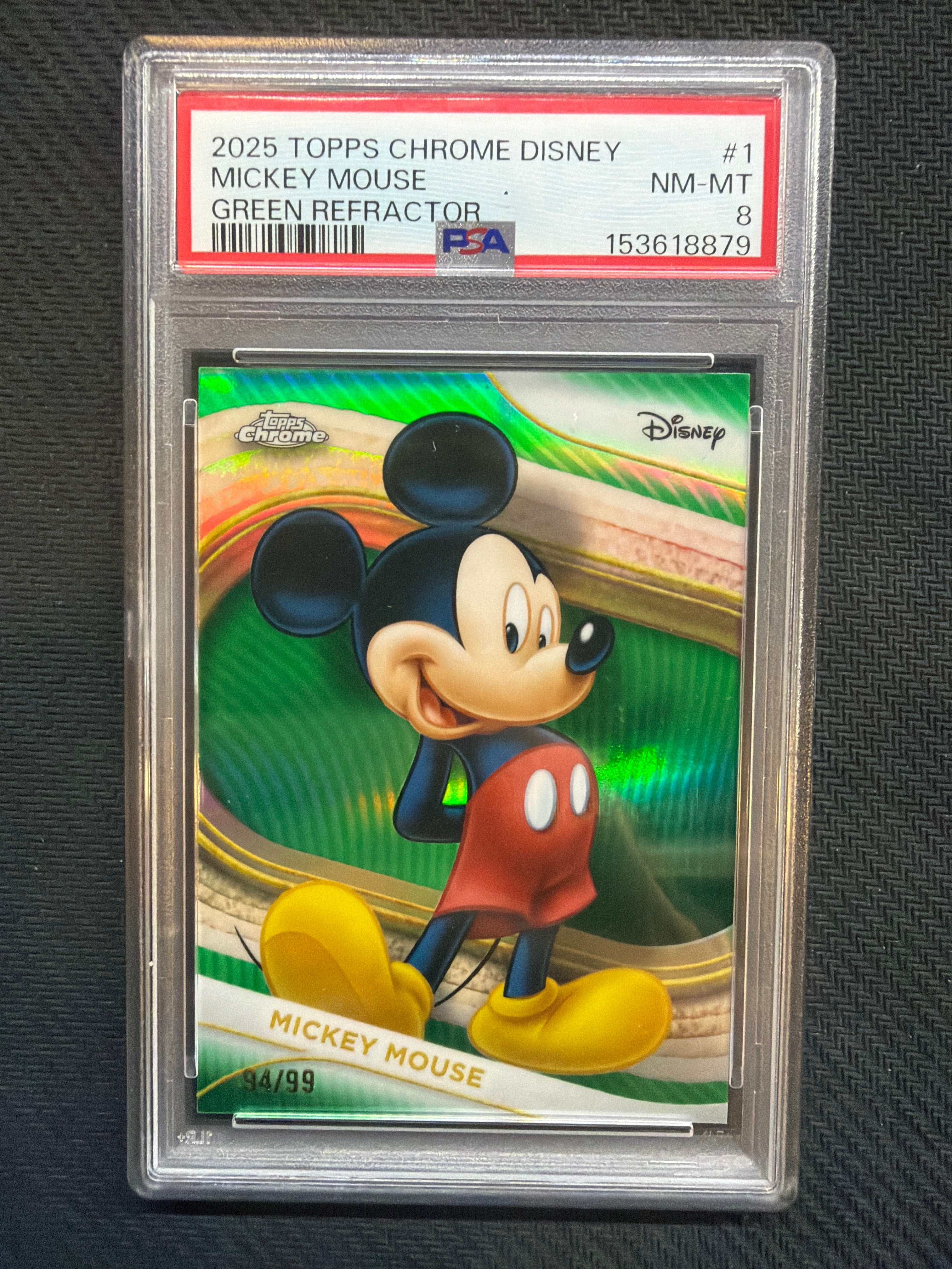 2025 Topps Chrome Disney Mickey Mouse Green /99 PSA 8 879
