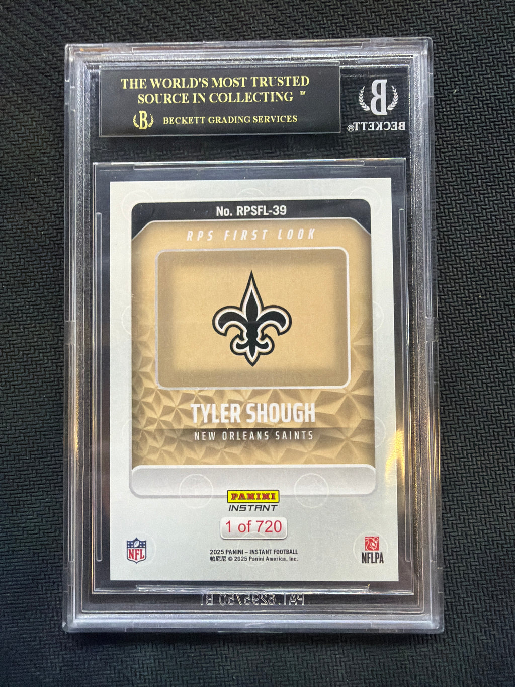 2025 Panini Instant Tyler Shough Rookie First Look BGS 10 Black Label Saints 855