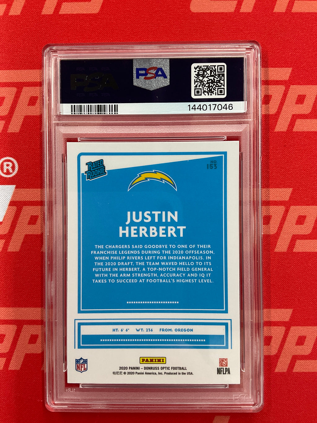 2020 Donruss Optic Justin Herbert Rookie PSA 10 Chargers