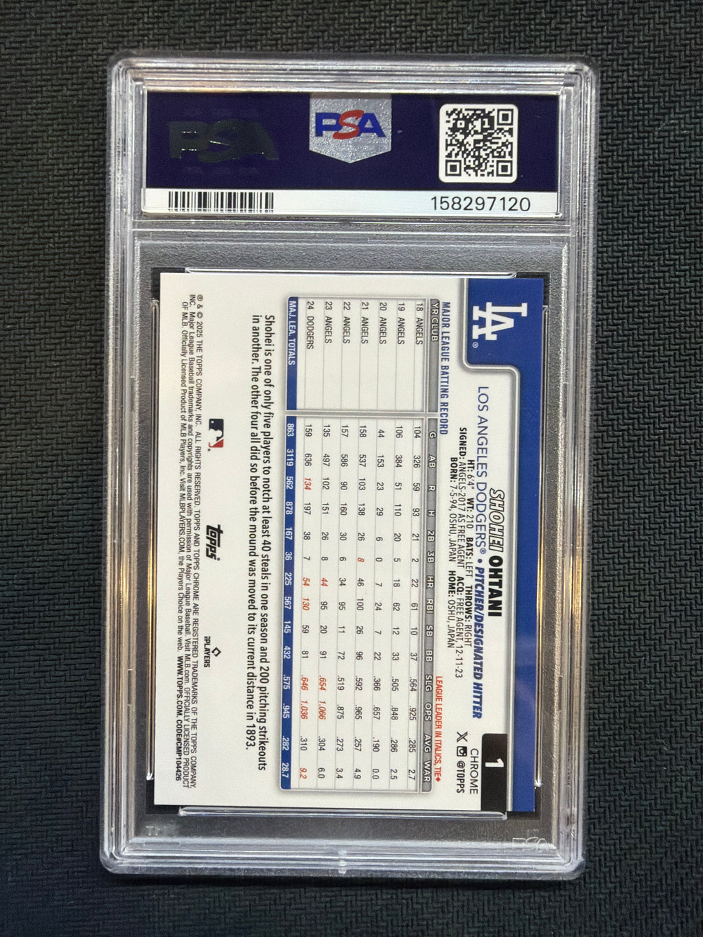 2025 Topps Chrome Shohei Ohtani X-Fractor #1 PSA 10 Dodgers