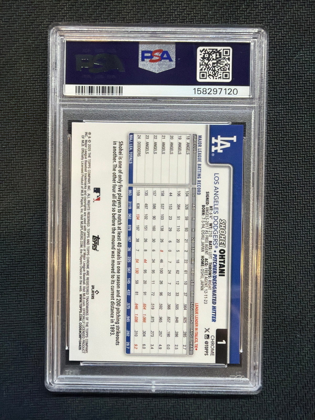2025 Topps Chrome Shohei Ohtani X-Fractor #1 PSA 10 Dodgers