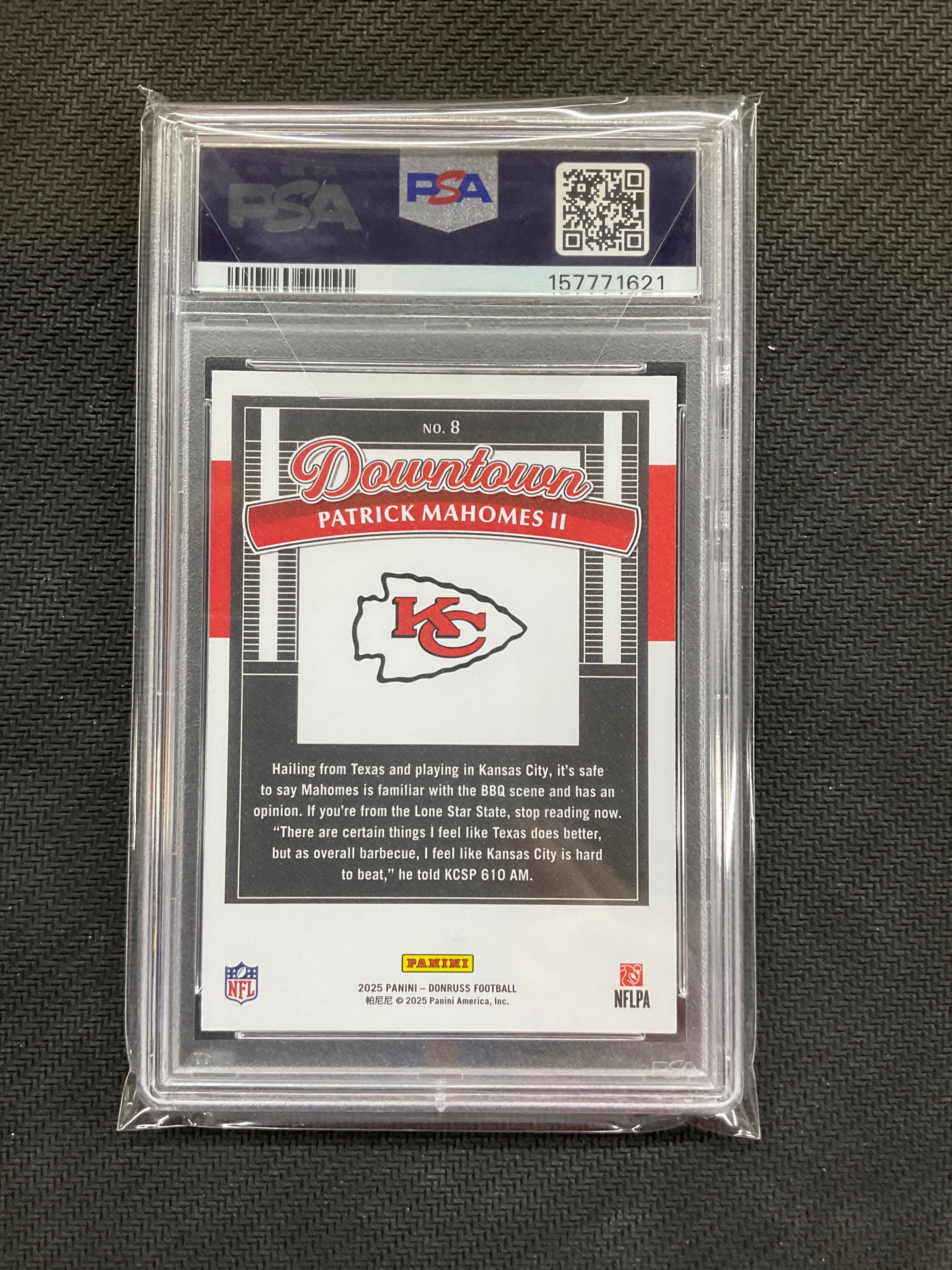 2025 Donruss Patrick Mahomes II Downtown! #8 PSA 10 1621 Cheifs