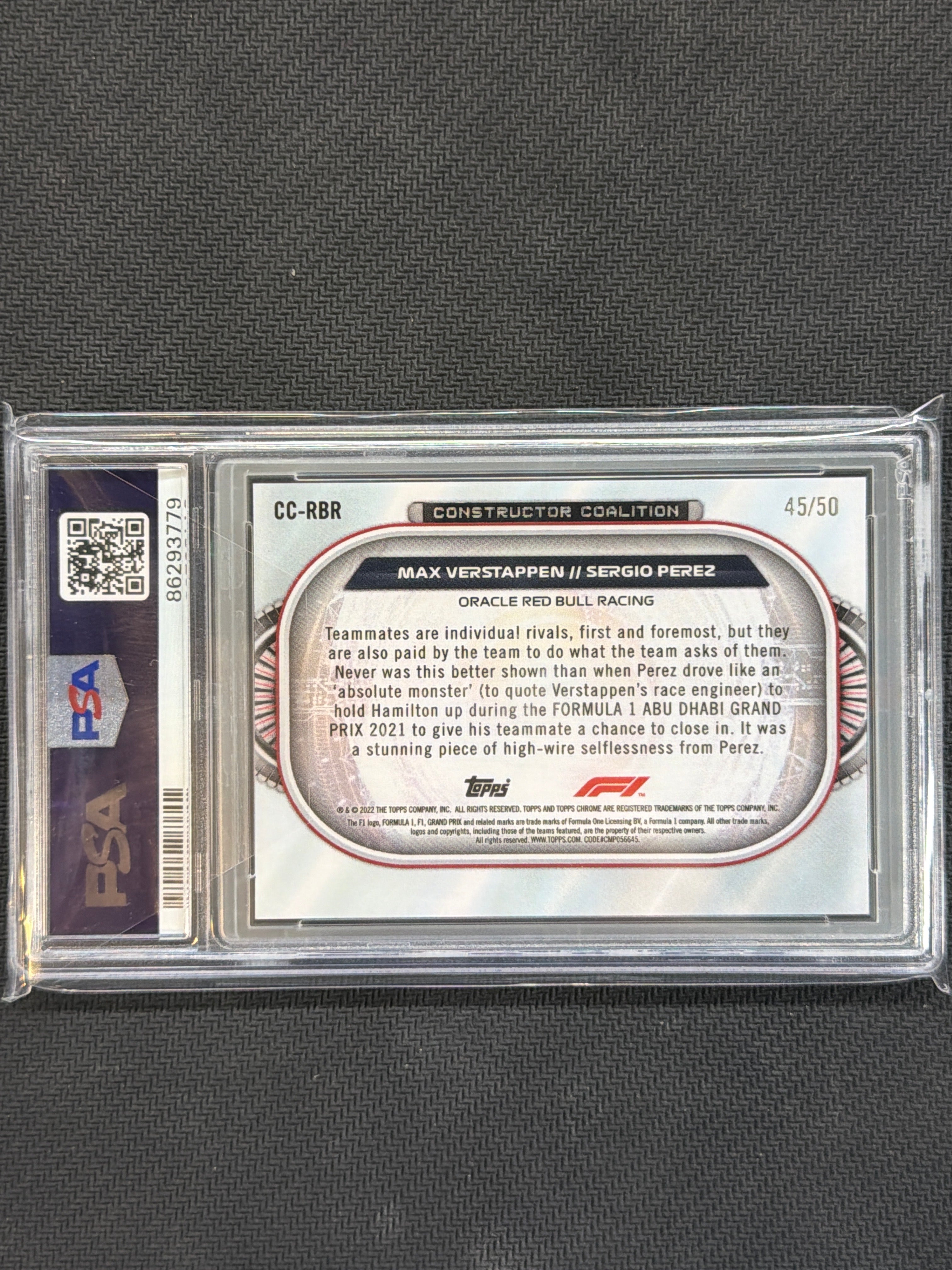 2022 Topps Chrome F1 Max Verstappen Sergio Perez Gold Wave /50 PSA 10