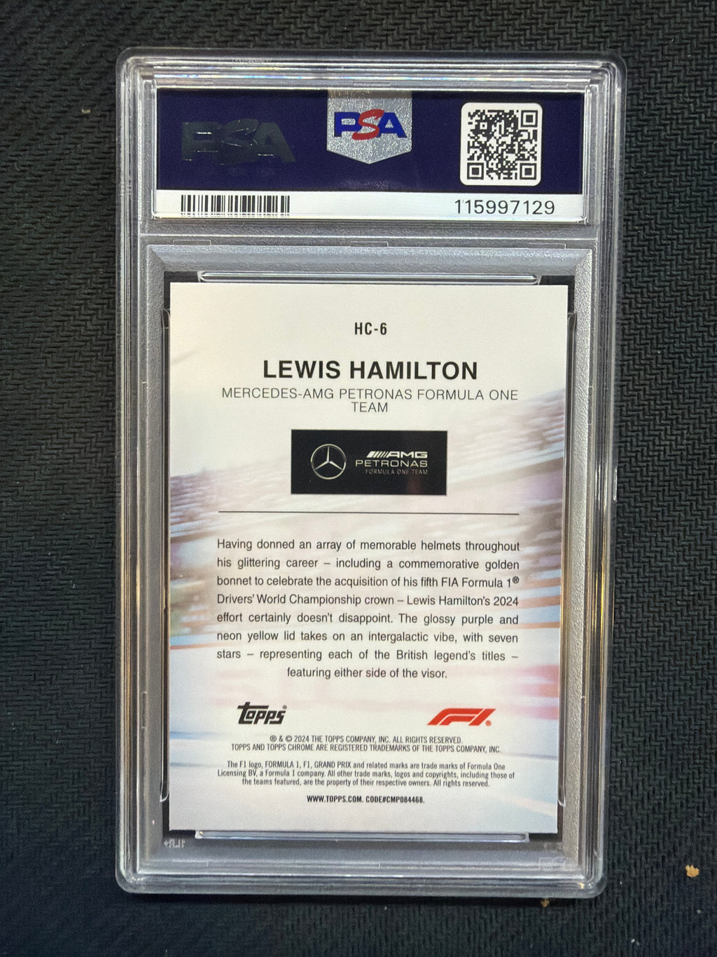 2024 Topps Chrome Logofractor Lewis Hamilton Helmet Gold /50 PSA 10 Mercedes