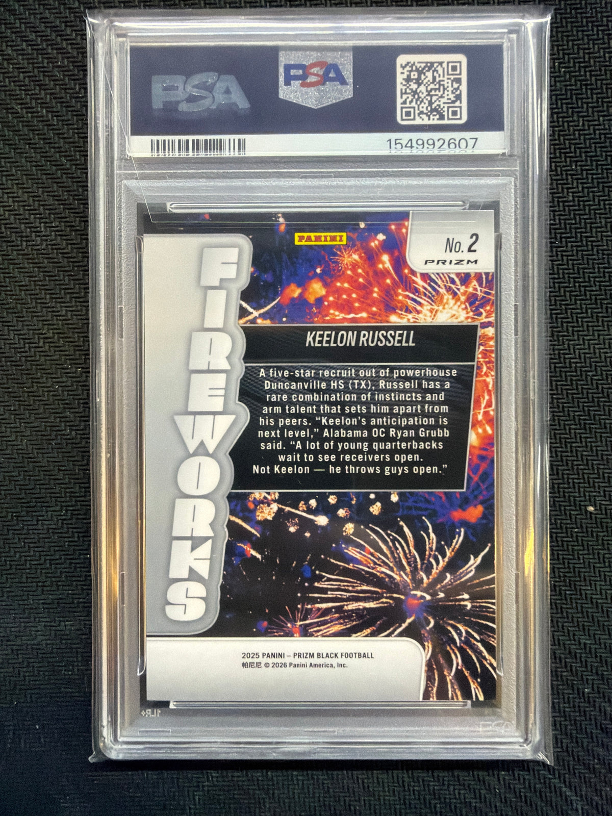 2025 Prizm Black Keelon Russell Fireworks Silver Prizm #2 PSA 10 Alabama