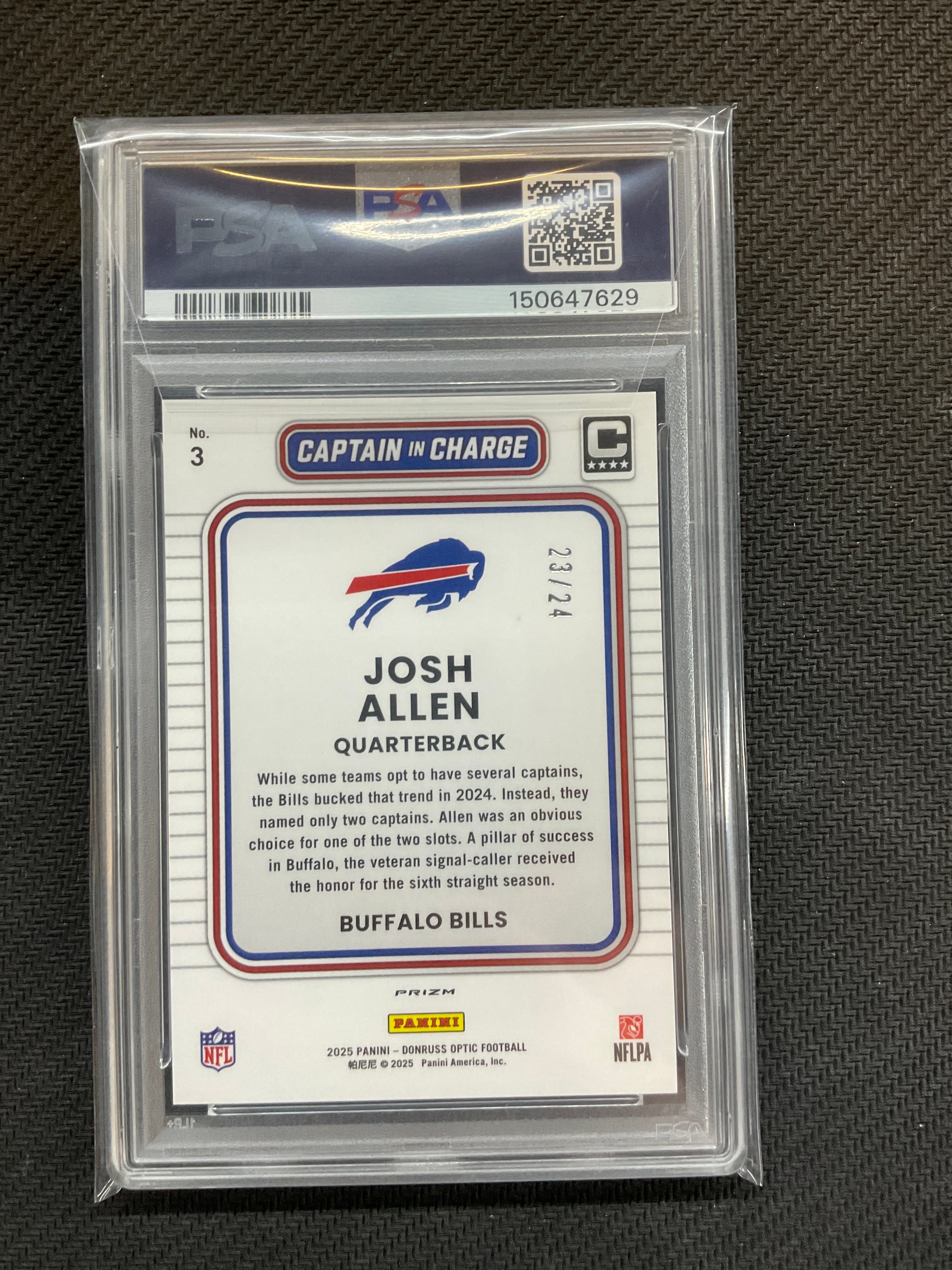 2025 Donruss Optic Josh Allen Captain Dragon /24 PSA 10 Bills