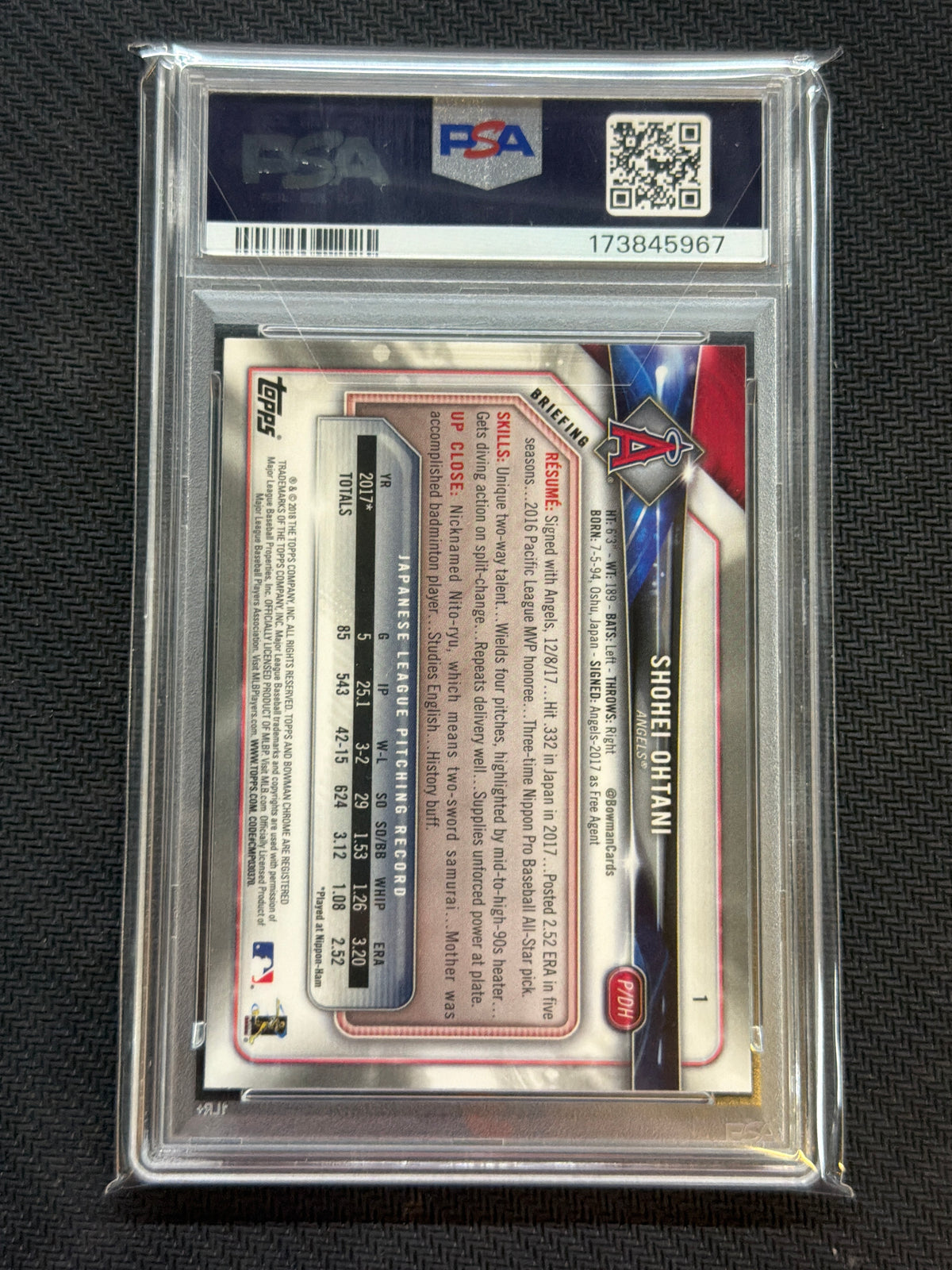 2018 Bowman Chrome Shohei Ohtani #1 Rookie PSA 10 967