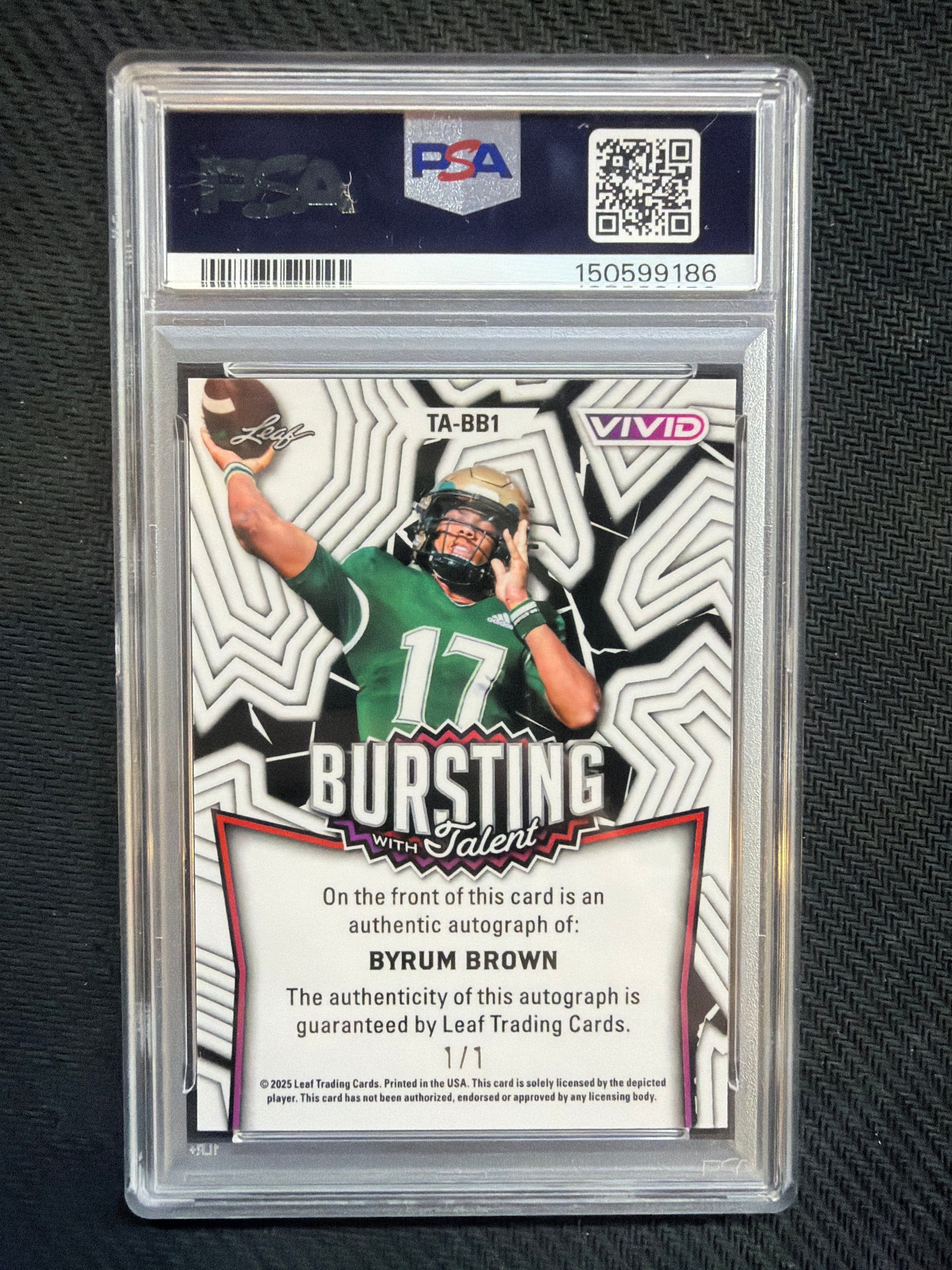 2025 Leaf Vivid Byrum Brown Bursting 1/1 Auto PSA 10 Auburn