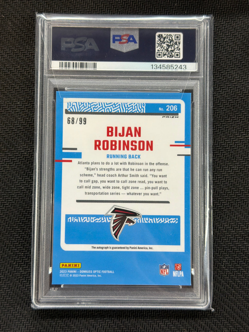 2023 Donruss Optic Bijan Robinson Rookie Auto /99 PSA 9 243