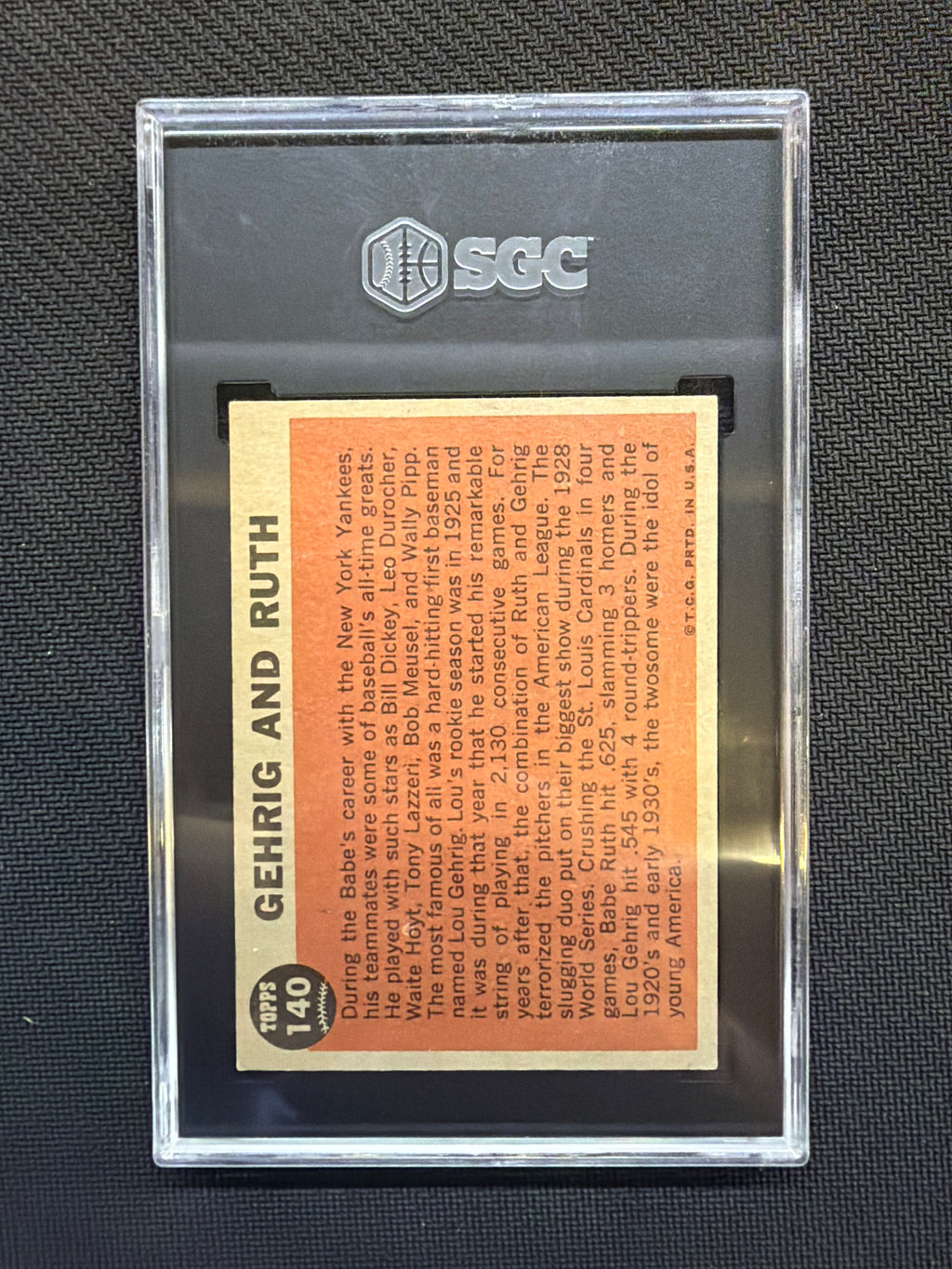 1962Topps #140 Lou Gehrig And Ruth SGC 5