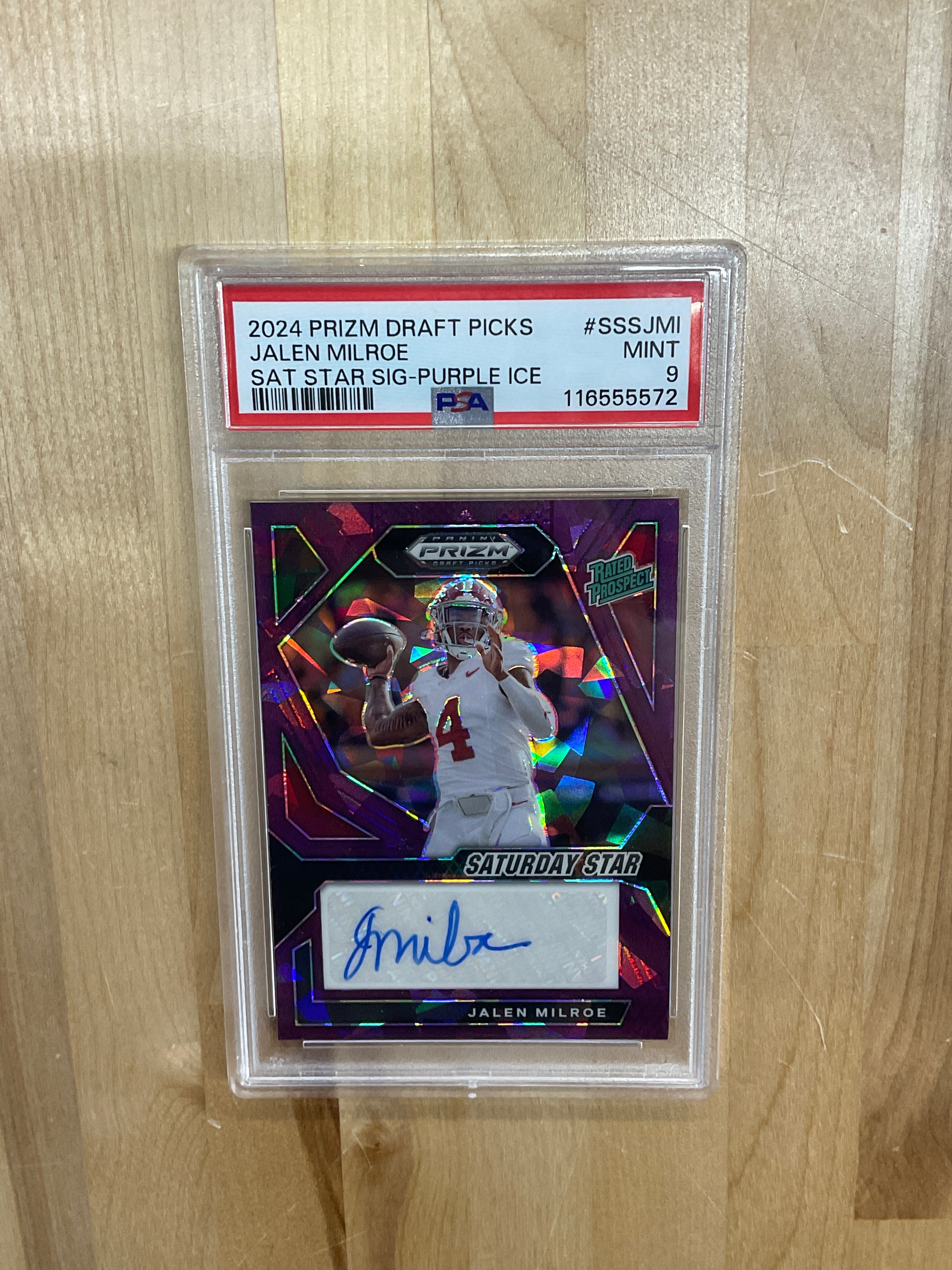 2024 Prizm Draft Jalen Milroe Purple Ice /99 Auto PSA 9