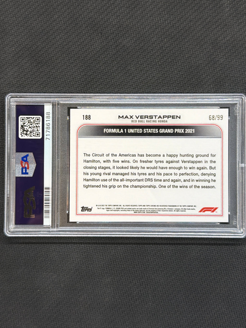 2022 Topps Chrome F1 Max Verstappen Green /99 PSA 10 Red Bull