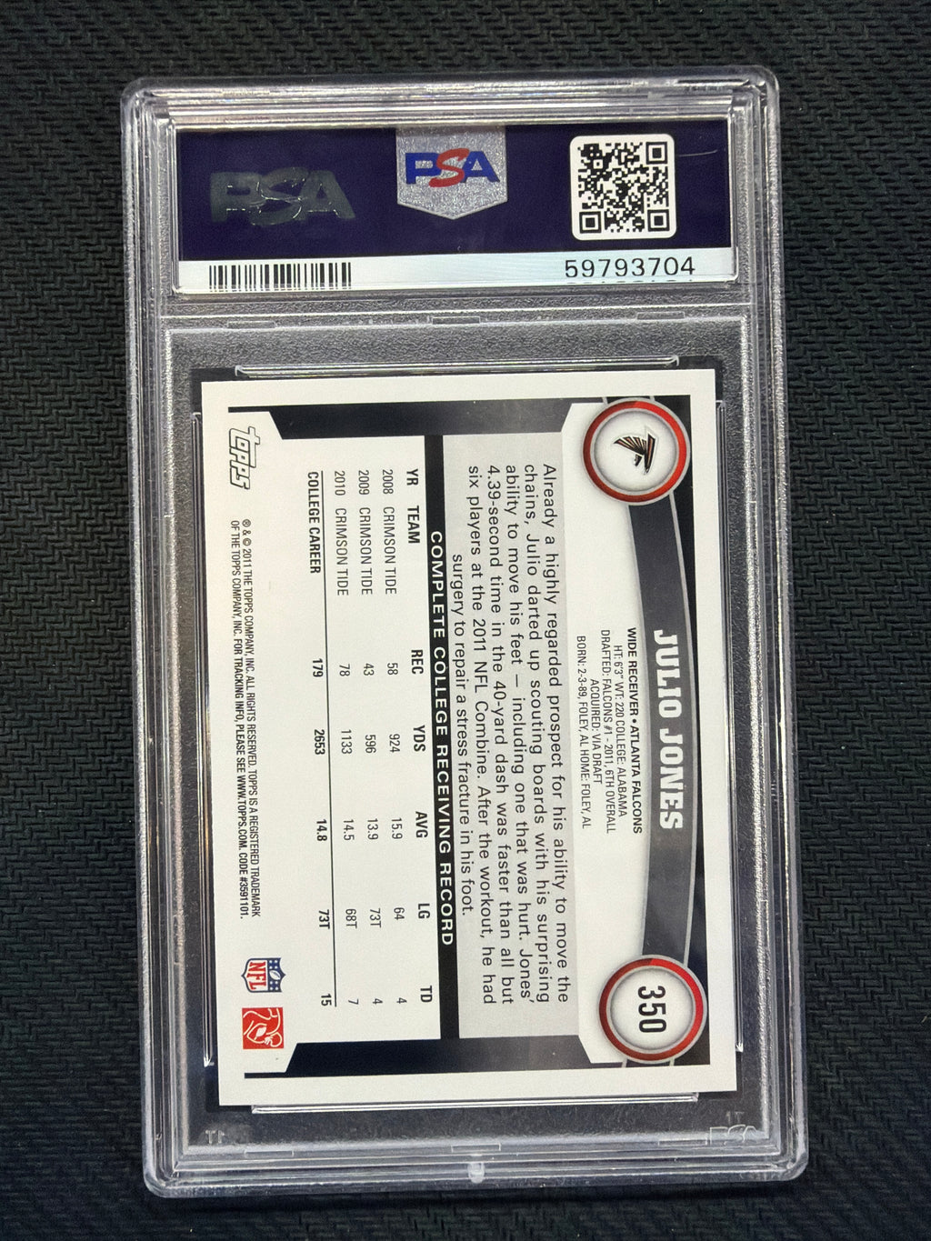 2011 Topps Julio Jones Ball At Chest Rookie PSA 10 Falcons