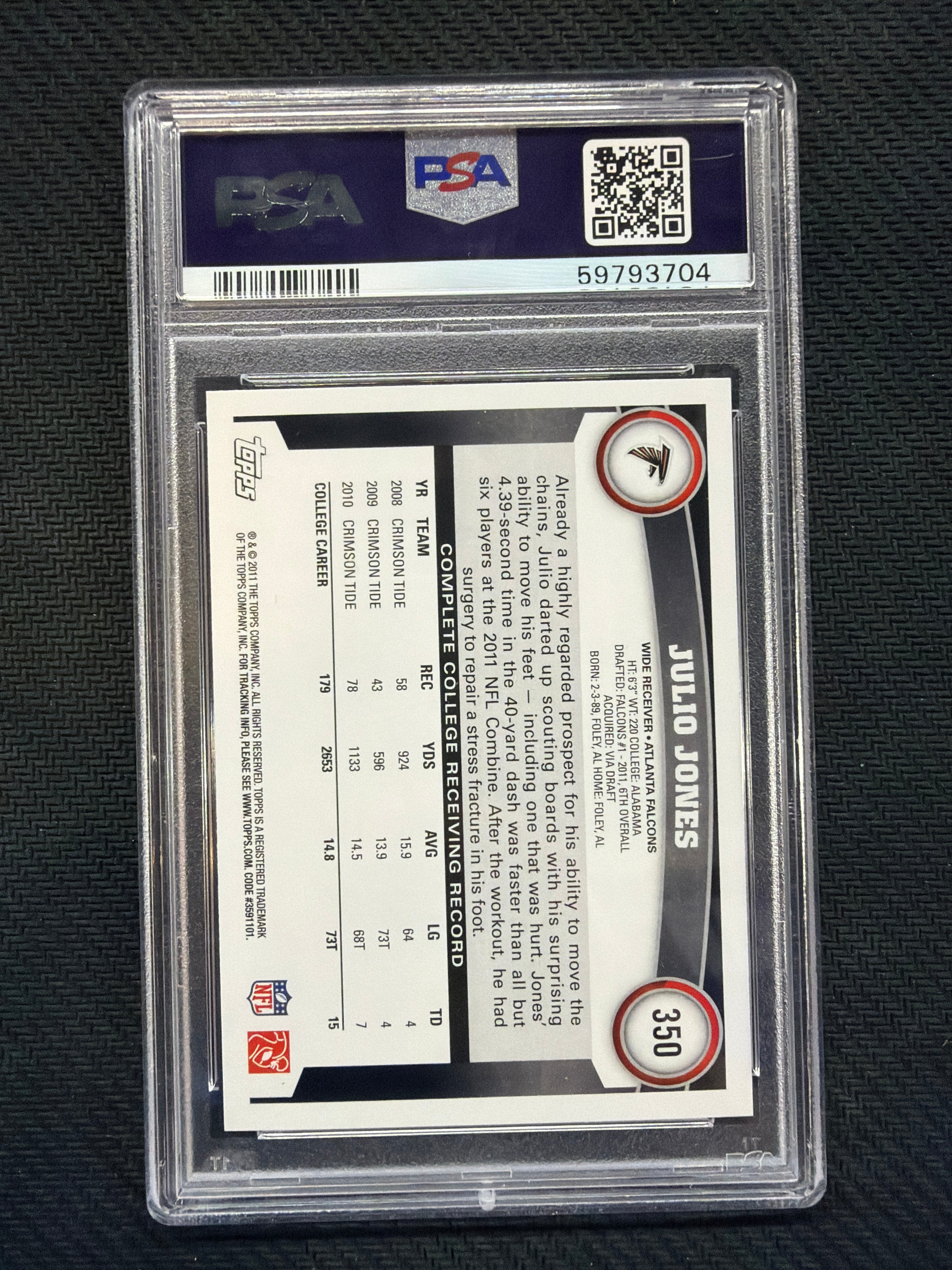 2011 Topps Julio Jones Ball At Chest Rookie PSA 10 Falcons