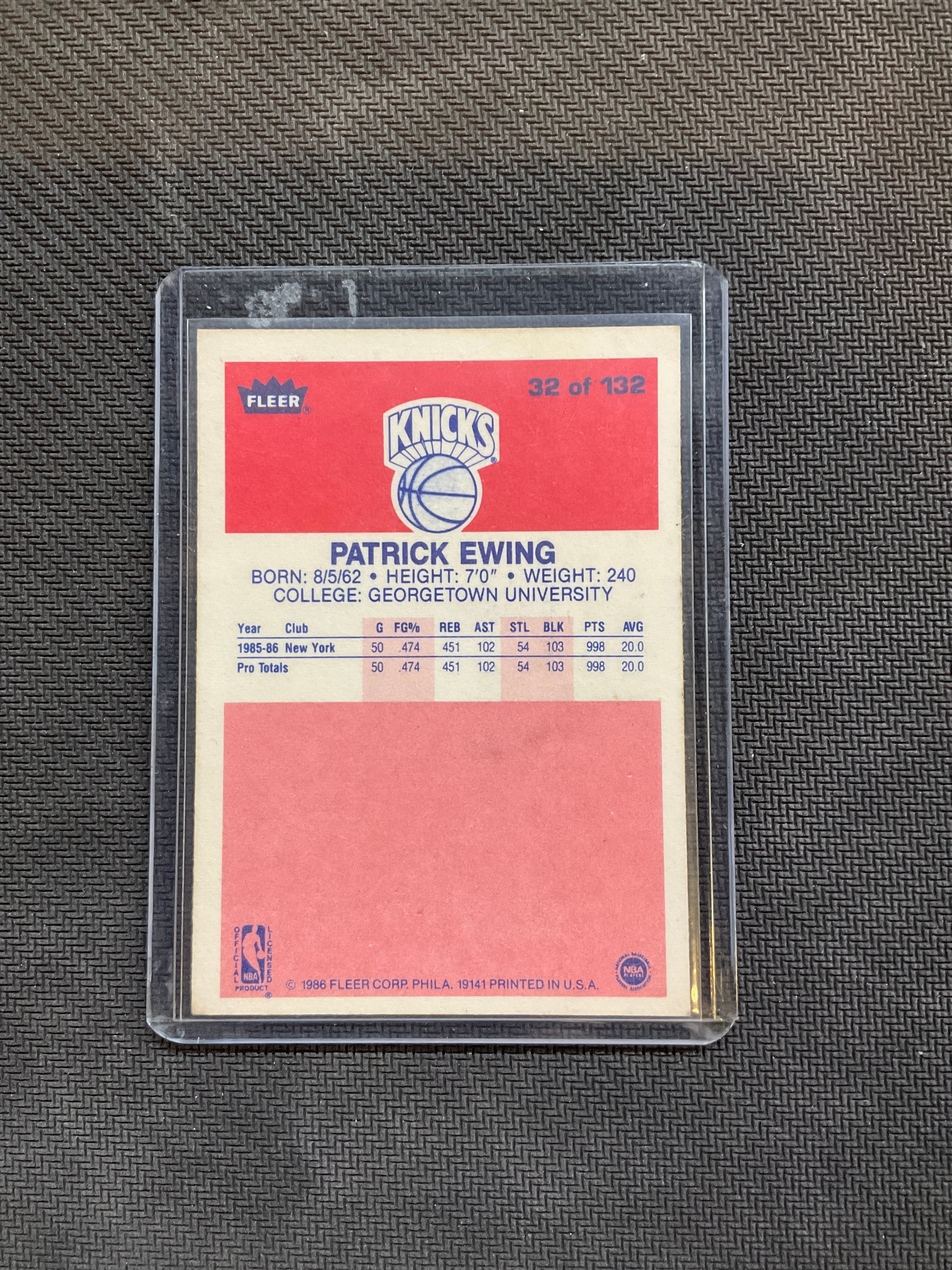 1986 Fleer Patrick Ewing Rookie #132 Knicks