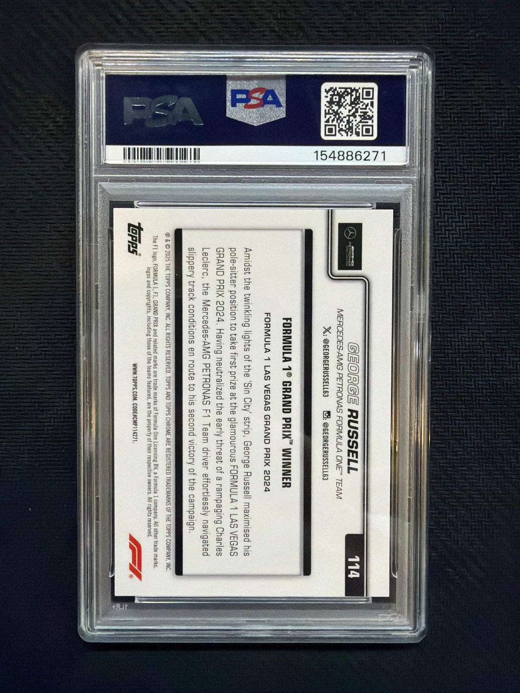2025 Topps Chrome F1 George Russell Orange Checker Flag /25 PSA 10