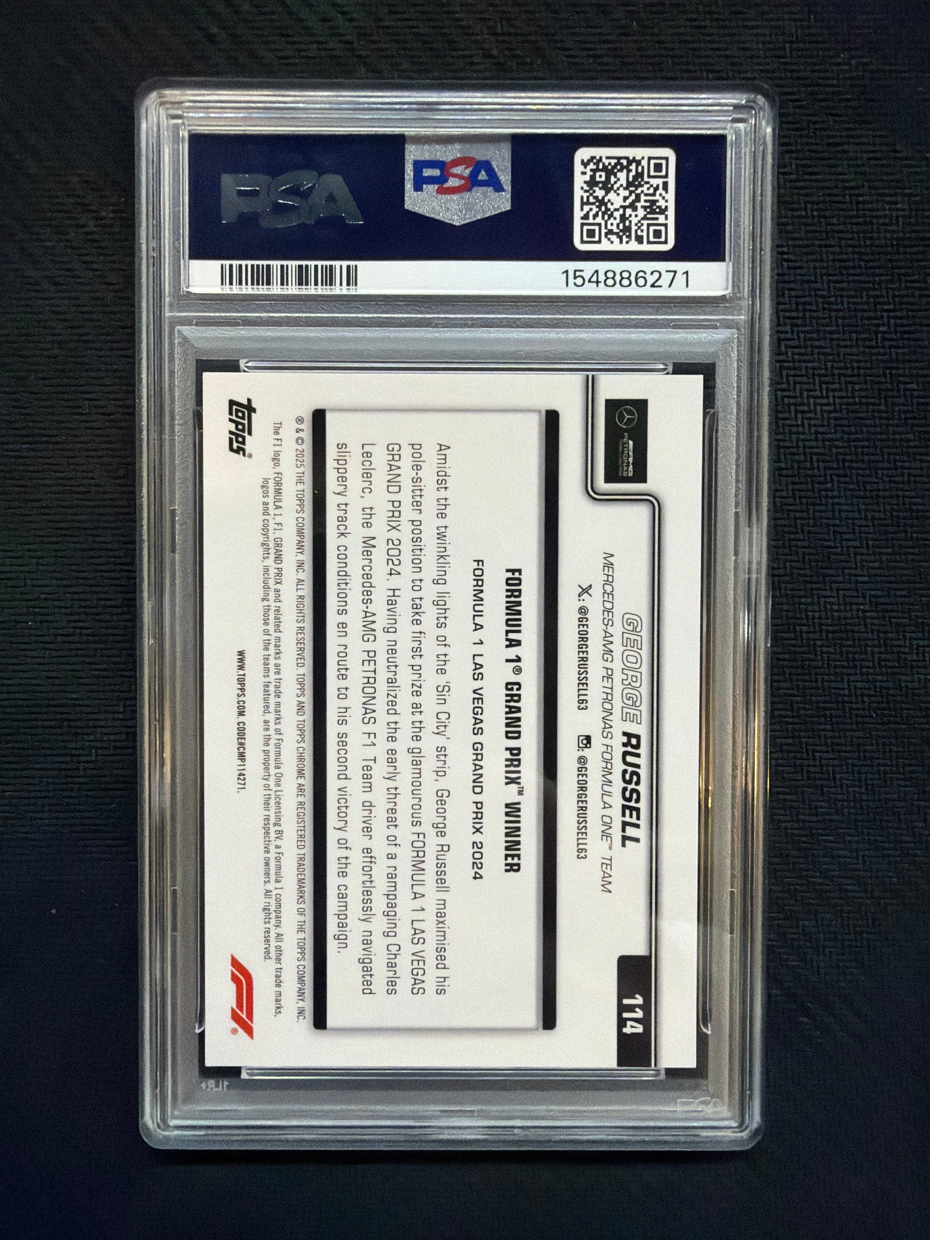 2025 Topps Chrome F1 George Russell Orange Checker Flag /25 PSA 10