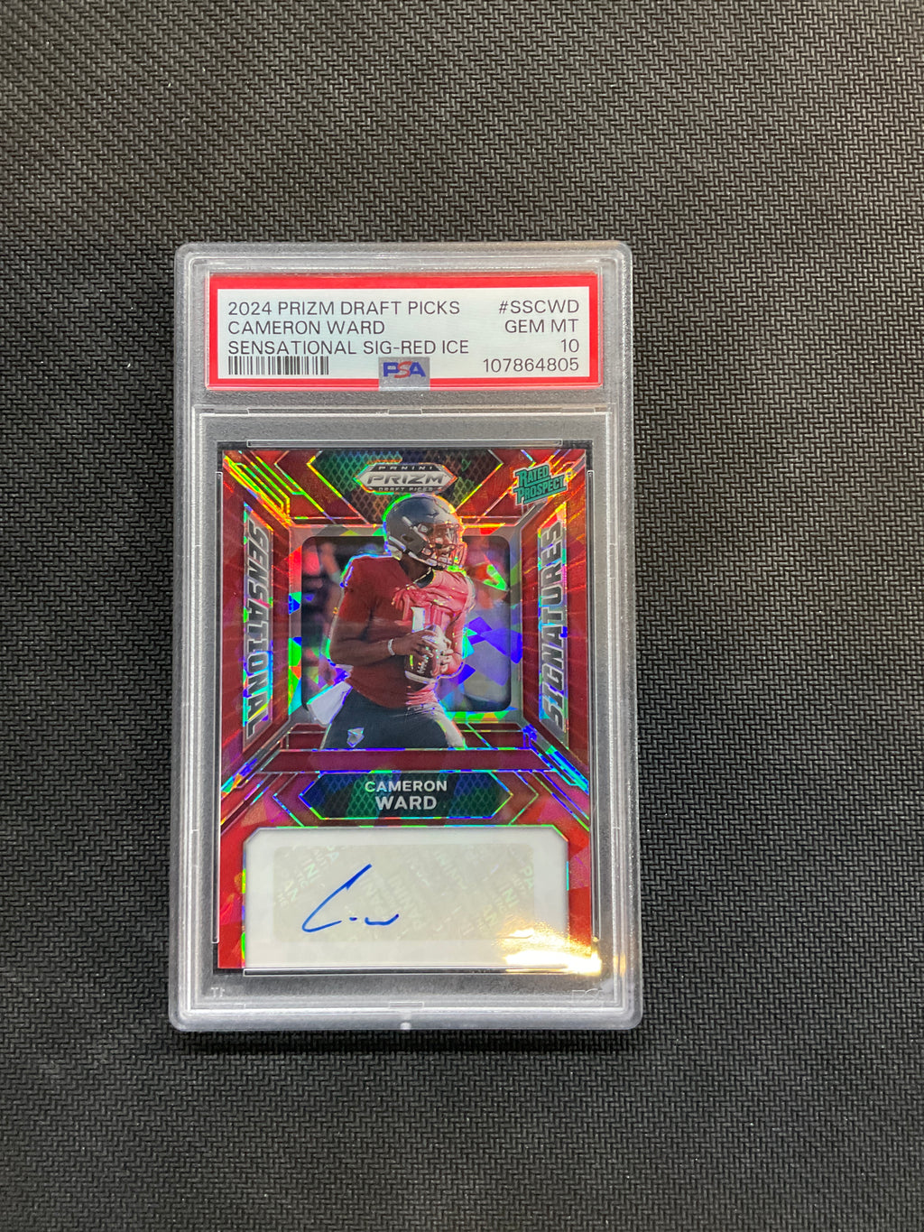 2024 Prizm Draft Picks Cameron Ward Red Ice Auto PSA 10 Titans