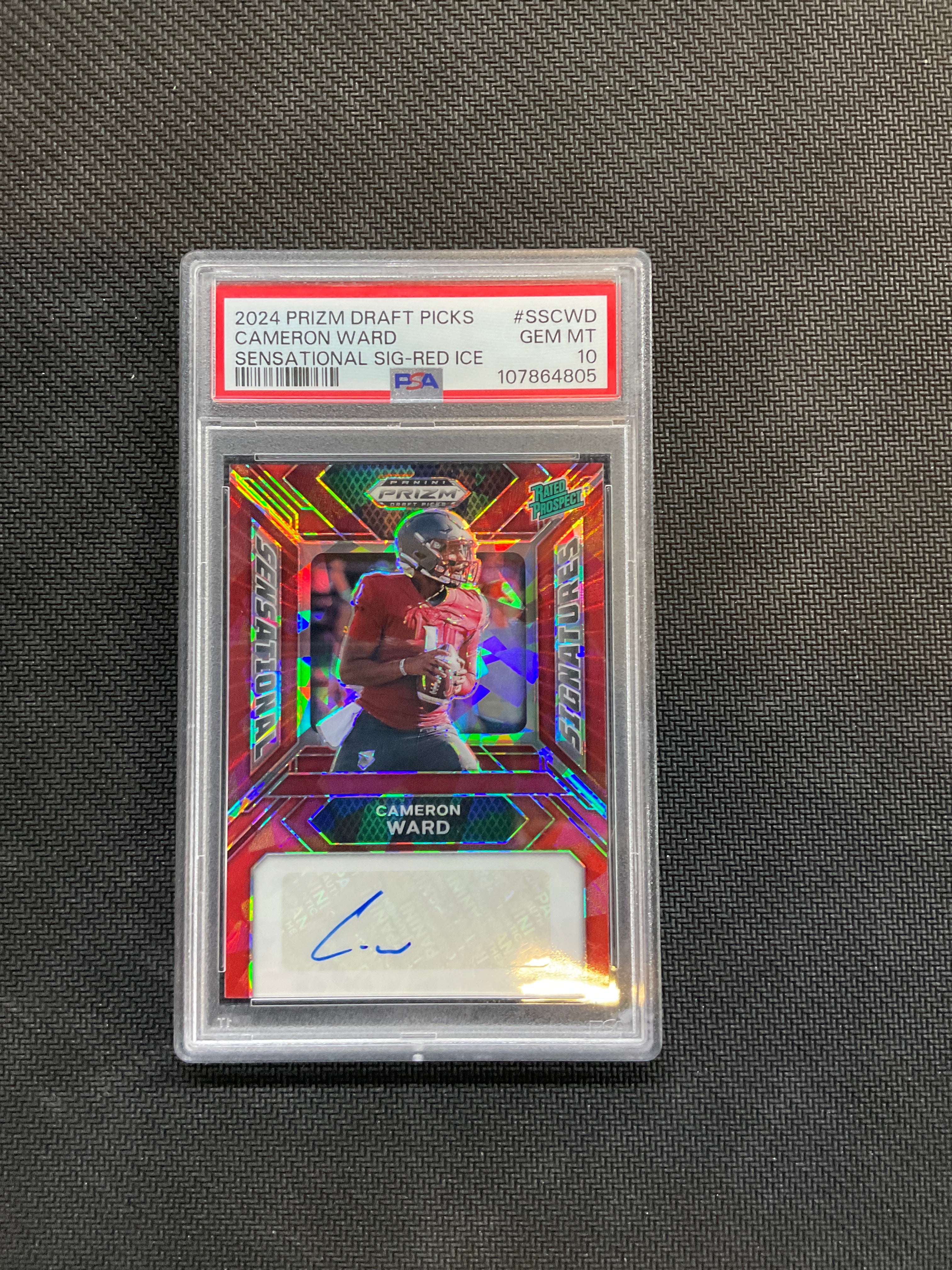 2024 Prizm Draft Picks Cameron Ward Red Ice Auto PSA 10 Titans