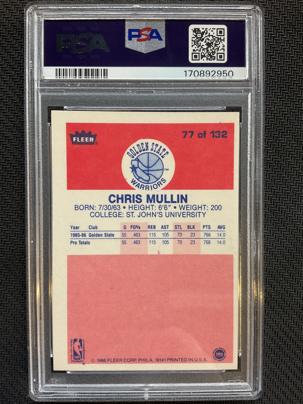 1986 Fleer #77 Chris Mullin PSA 8