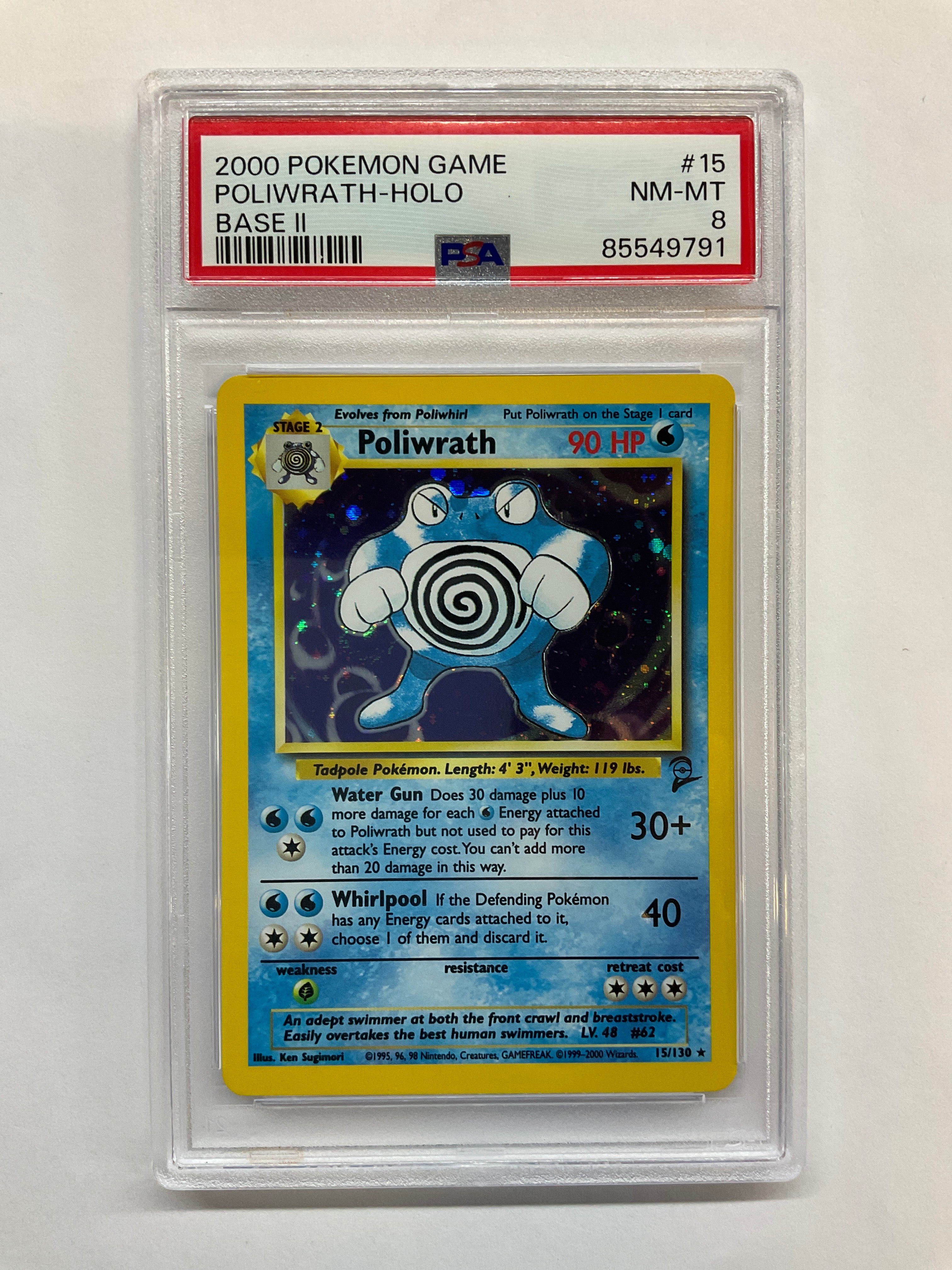 2000 Pokemon Base II Poliwrath Holo 15 PSA 8