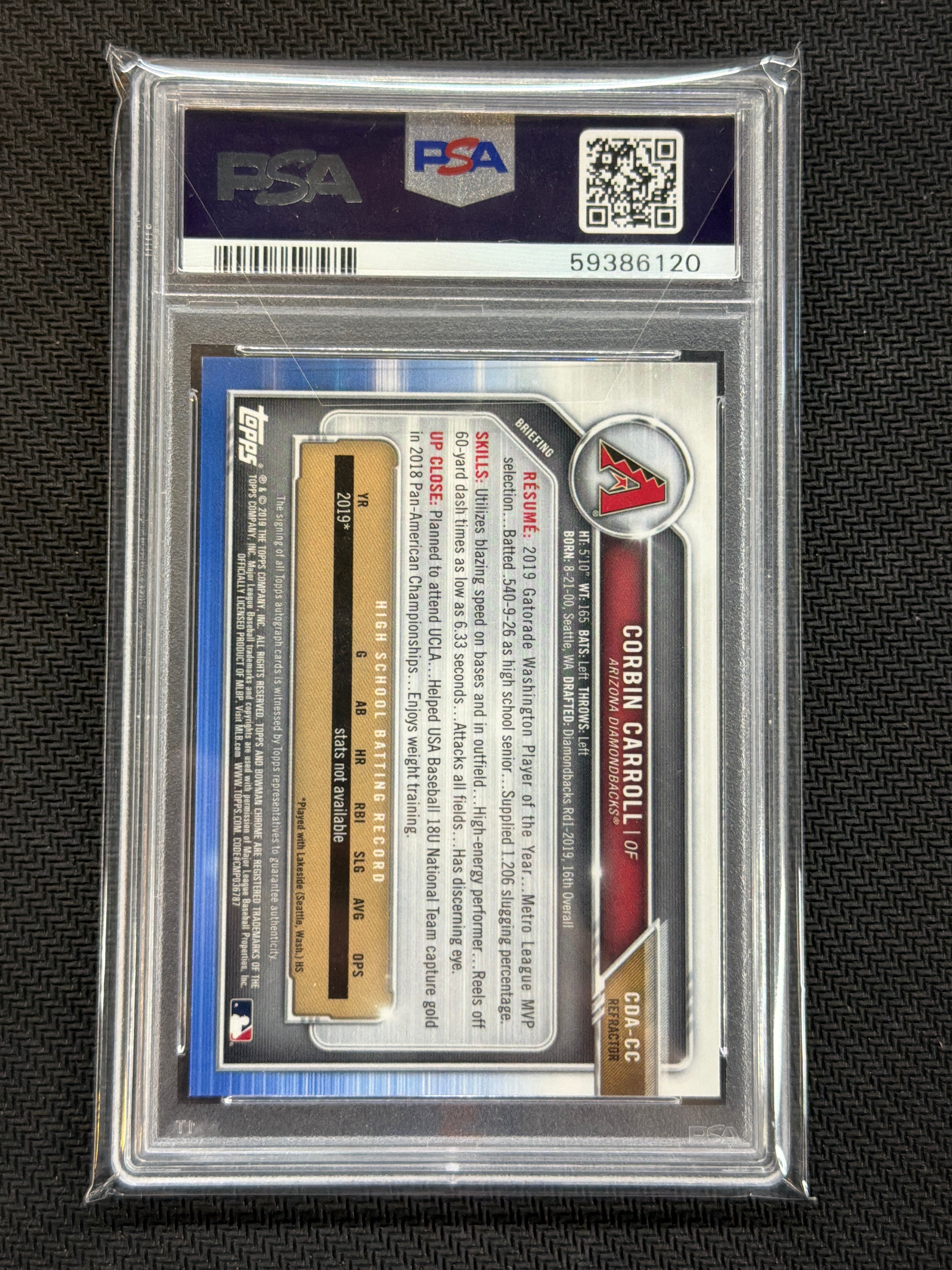 2019 Bowman Chrome Corbin Carroll Auto /499 PSA 9 120