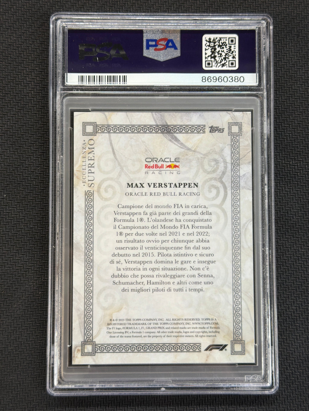 2023 Topps Eccellenza F1 Max Verstappen Supremo PSA 10 380