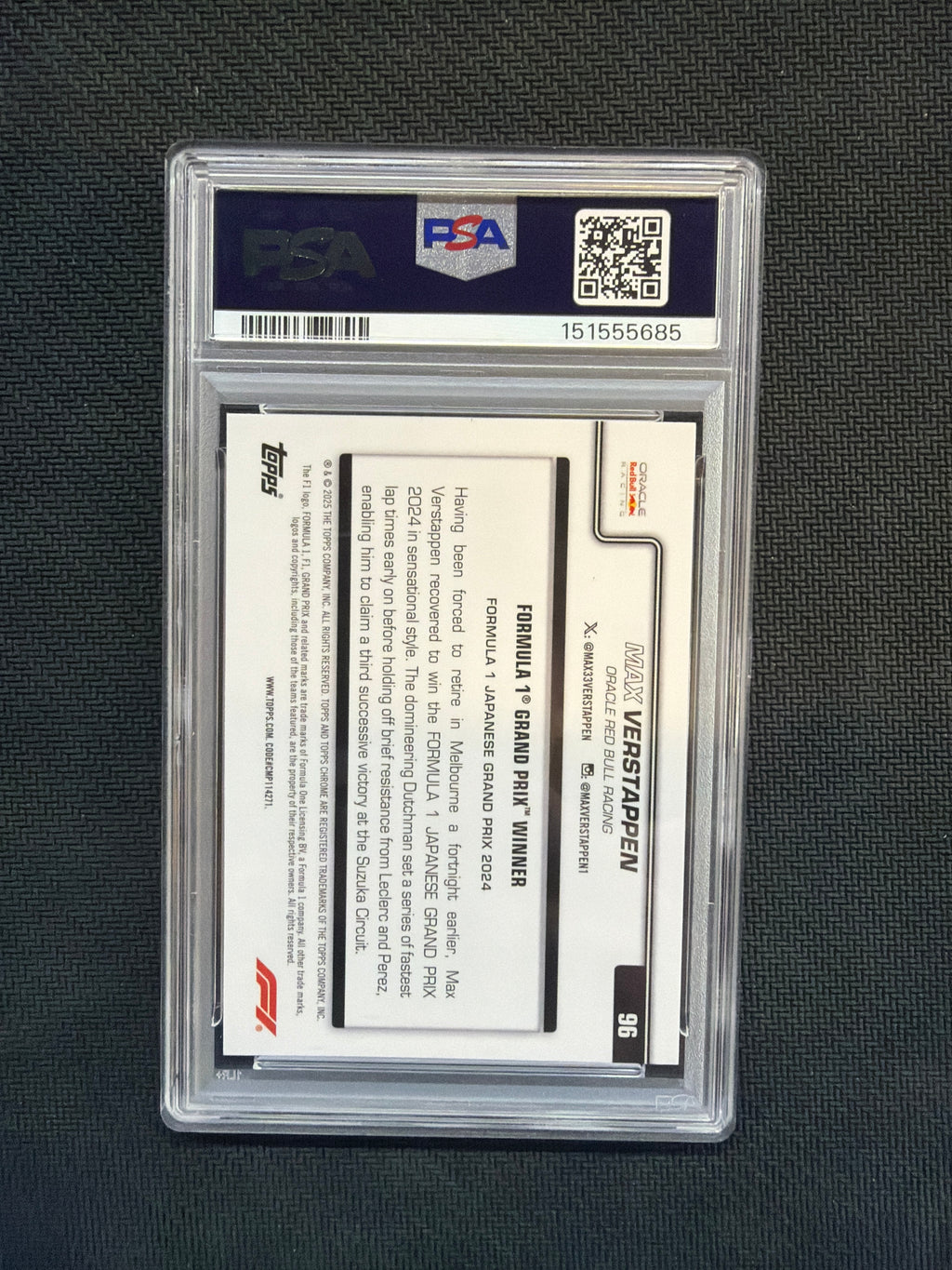 2025 Topps Chrome F1 Sapphire Max Verstappen Yellow /75 PSA 8