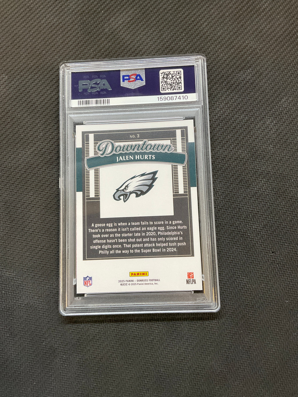 2025 Donruss Jalen Hurts Horizontal Downtown! PSA 10 Eagles 410