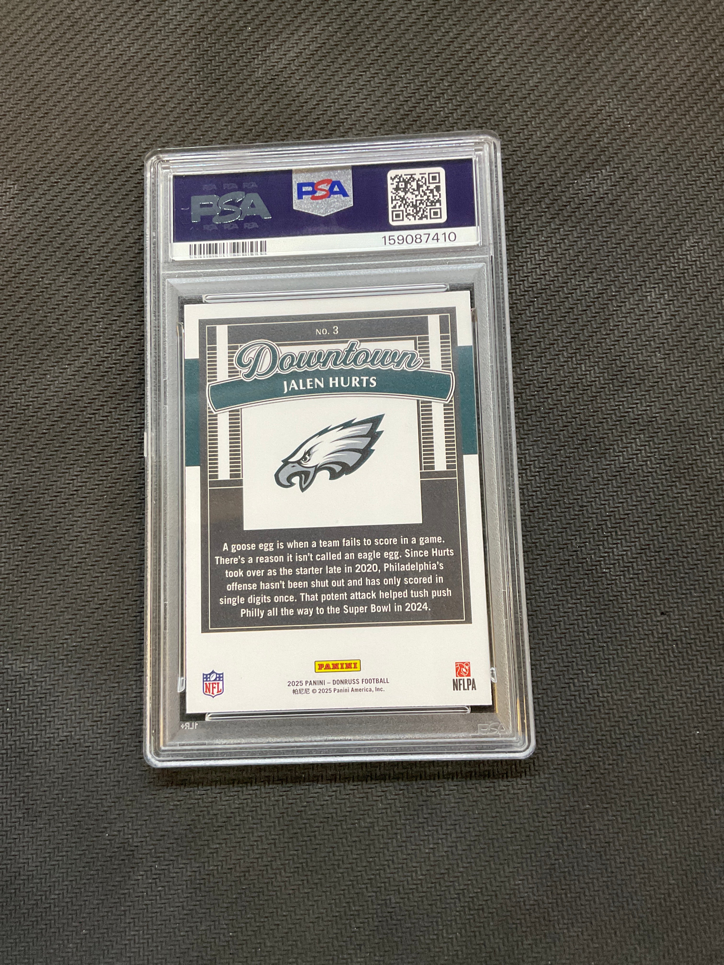 2025 Donruss Jalen Hurts Horizontal Downtown! PSA 10 Eagles 410