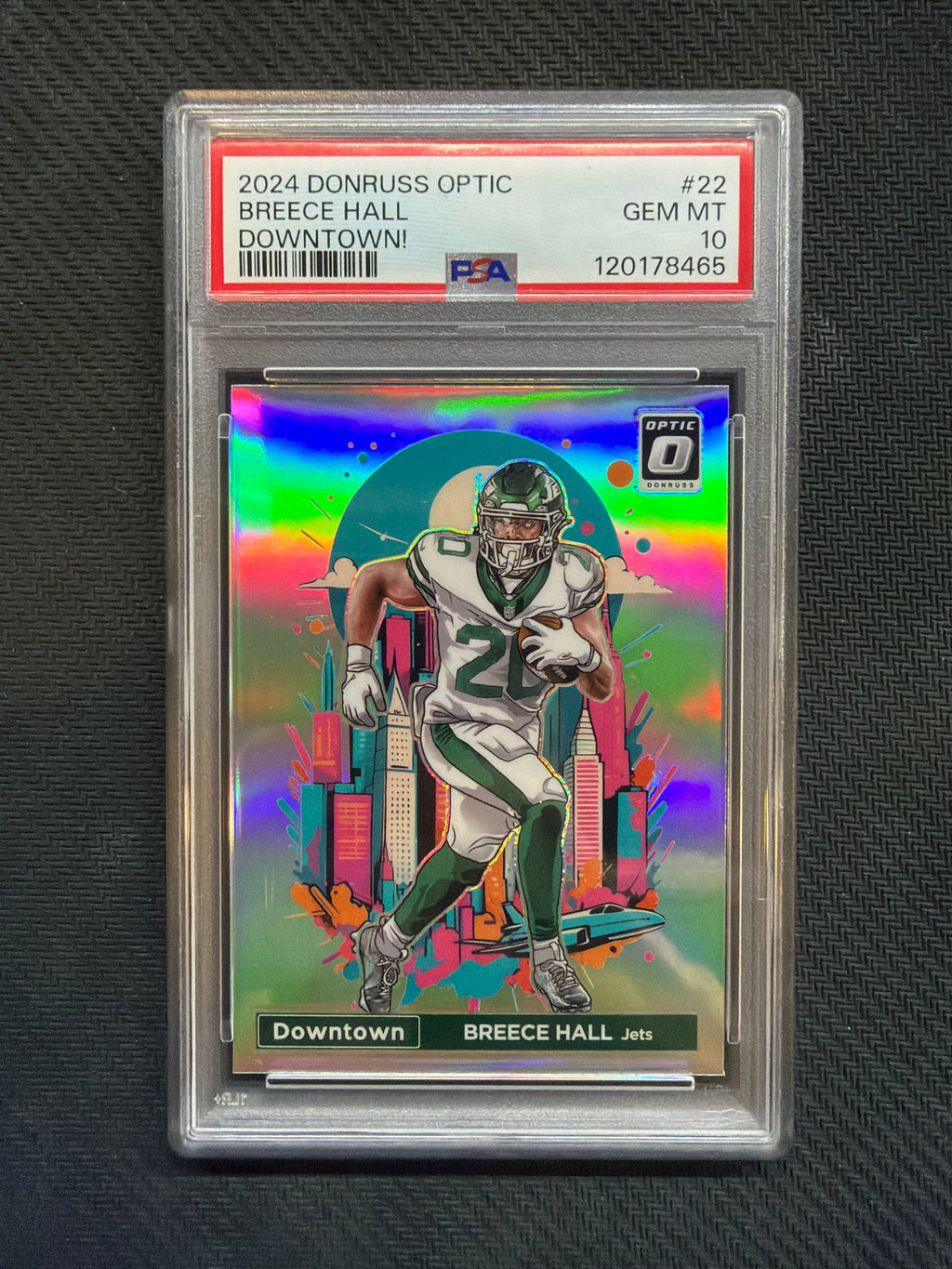 2024 Donruss Optic Breece Hall Downtown #22 PSA 10 Jets 465
