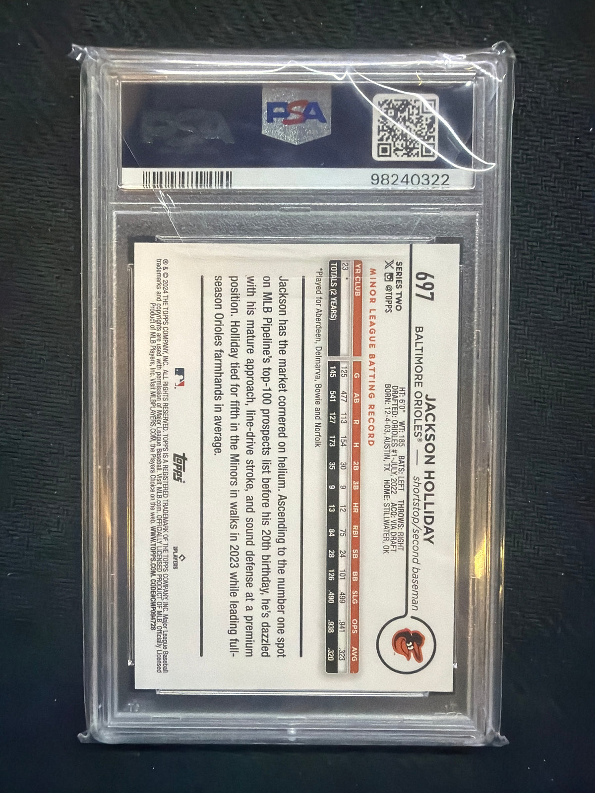 2024 Topps Jackson Holliday SP Fun Face Black Box PSA 9 322