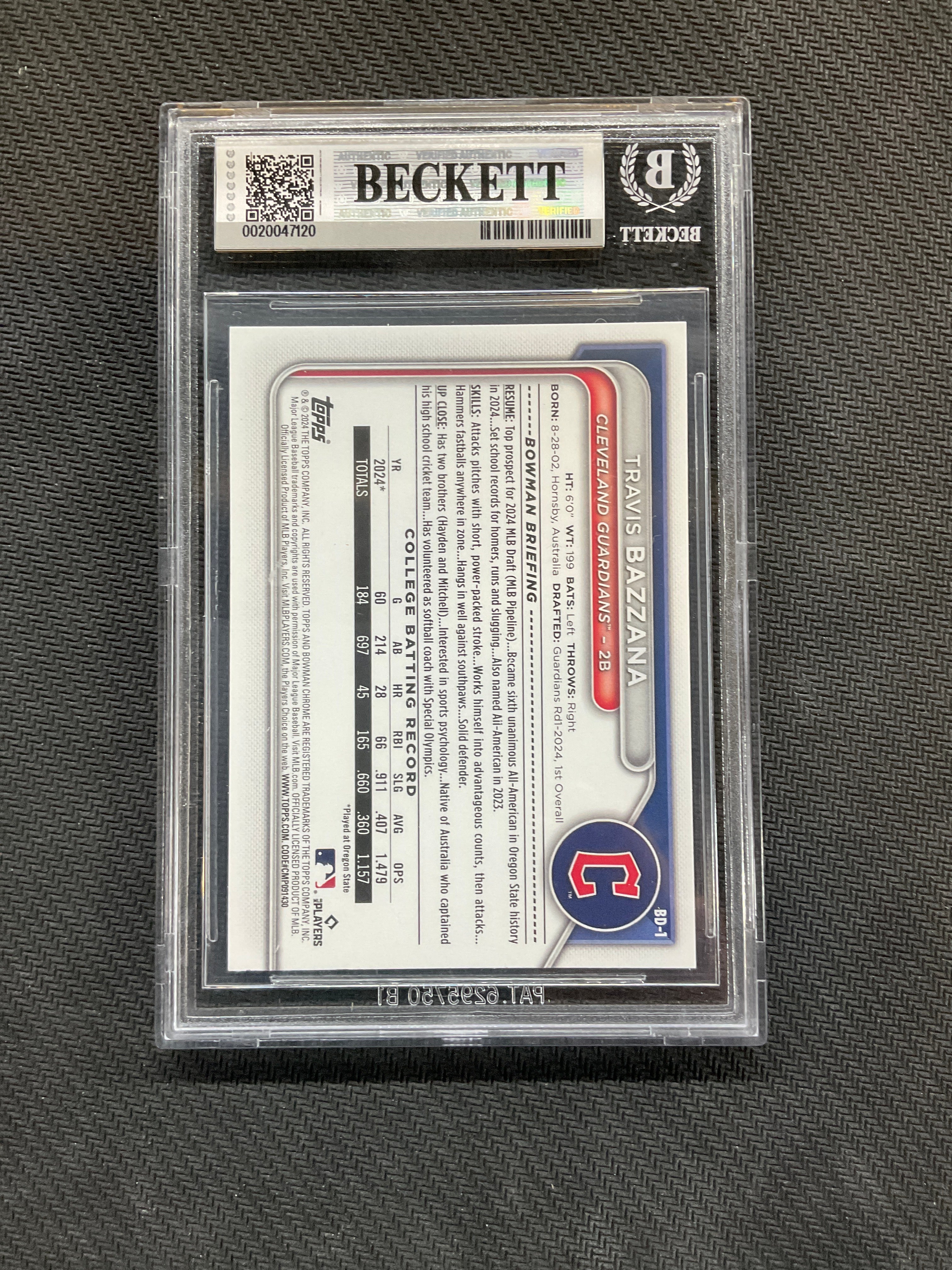 2024 Bowman Draft Paper Travis Bazzana Rookie 1st BGS 9 Gaurdians