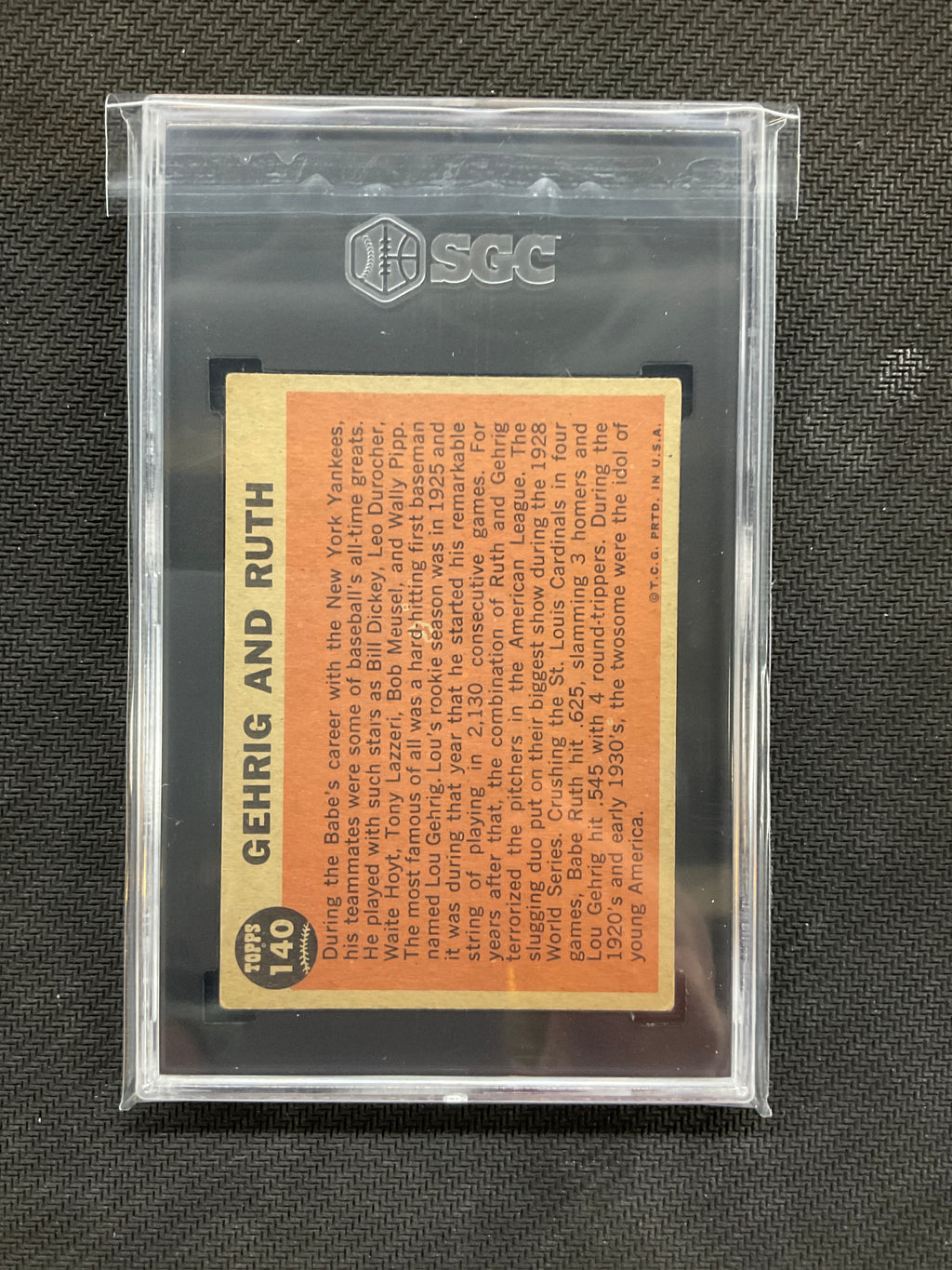 1962 Topps Gehrig And Ruth #140 Babe Ruth Special SGC 5