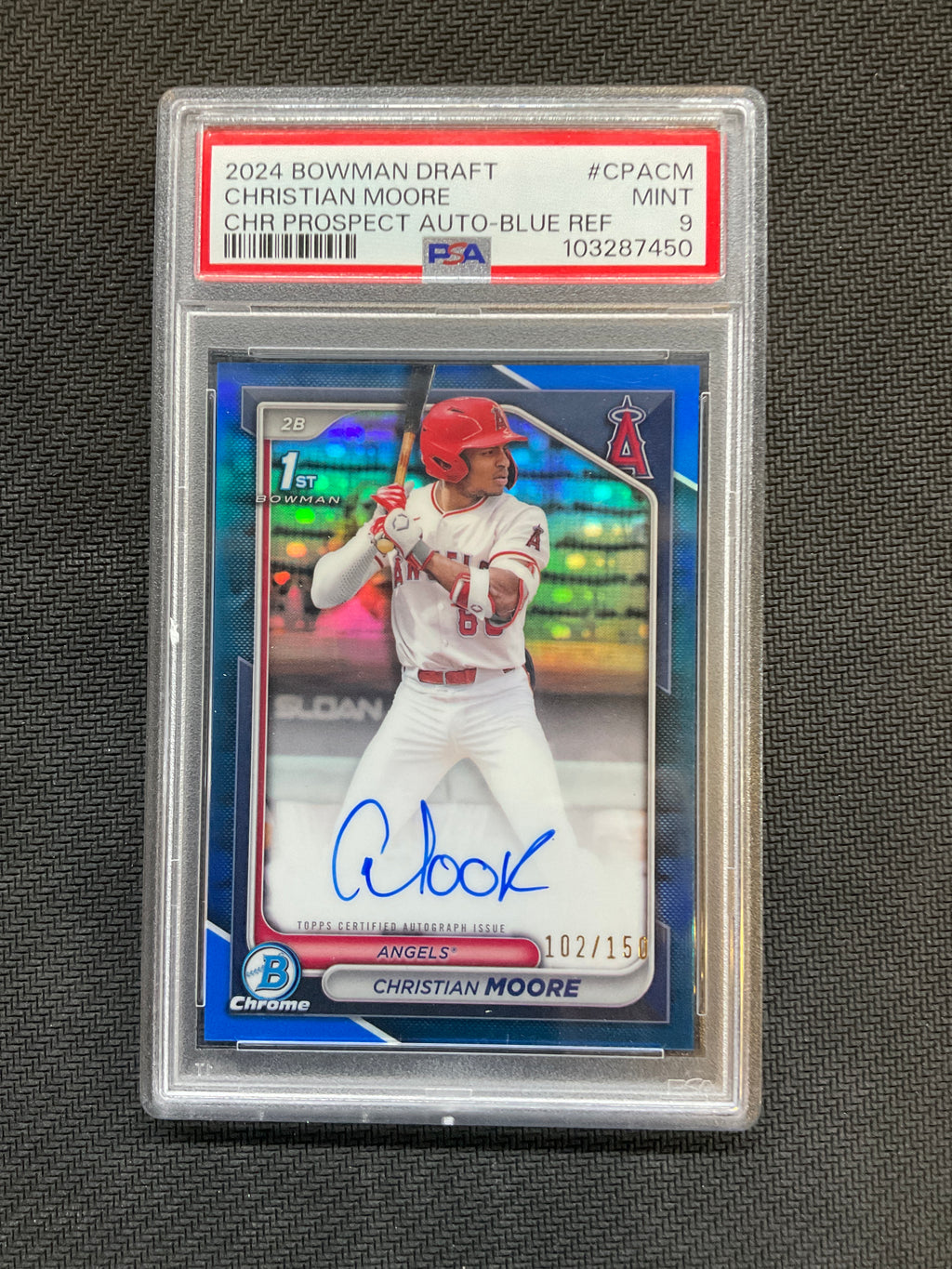2024 Bowman Draft Christian Moore True Blue Auto /150 PSA 9