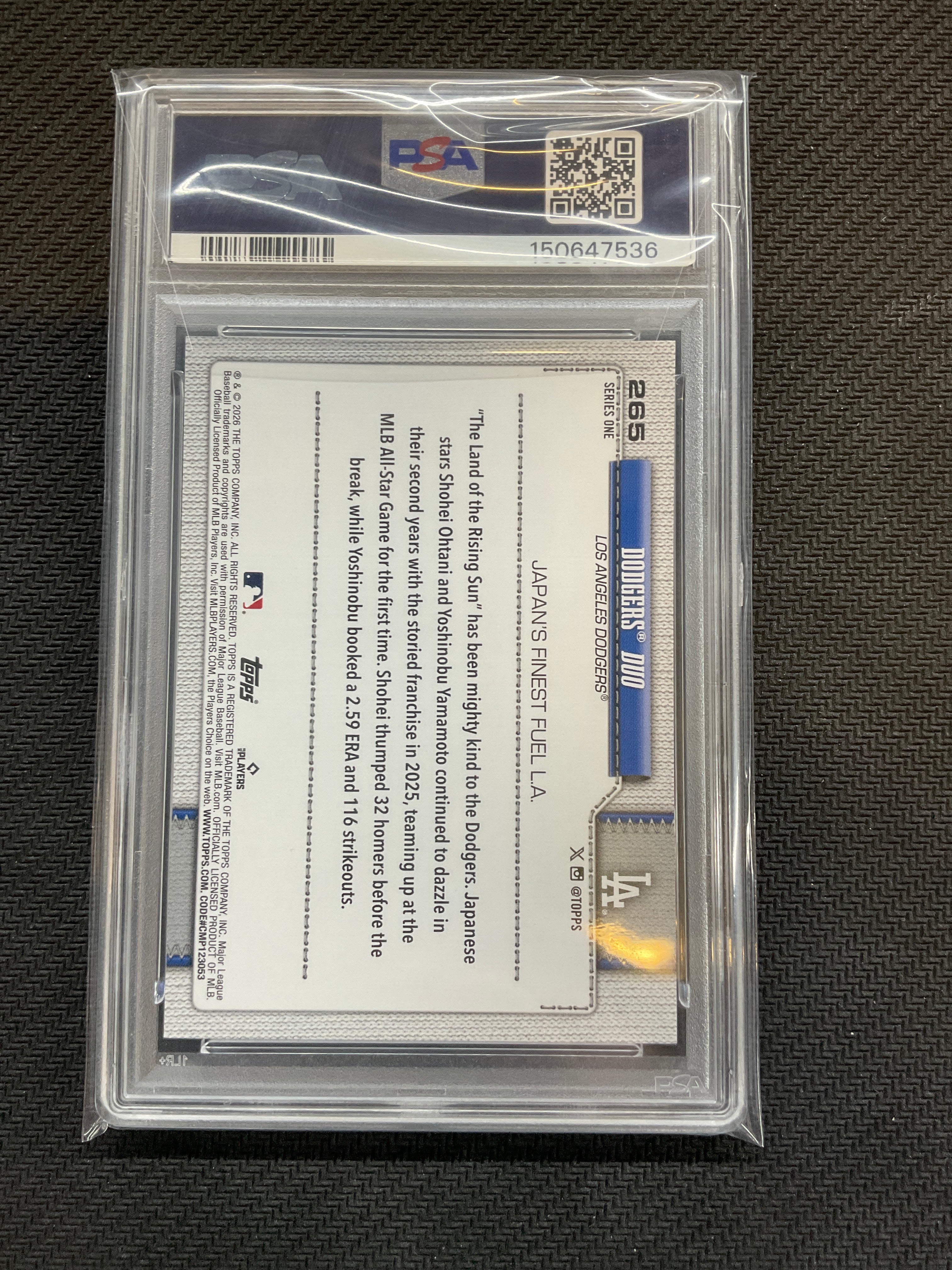 2026 Topps Yoshinobu Yamamoto Shohei Ohtani PSA 10 #265 Dodgers