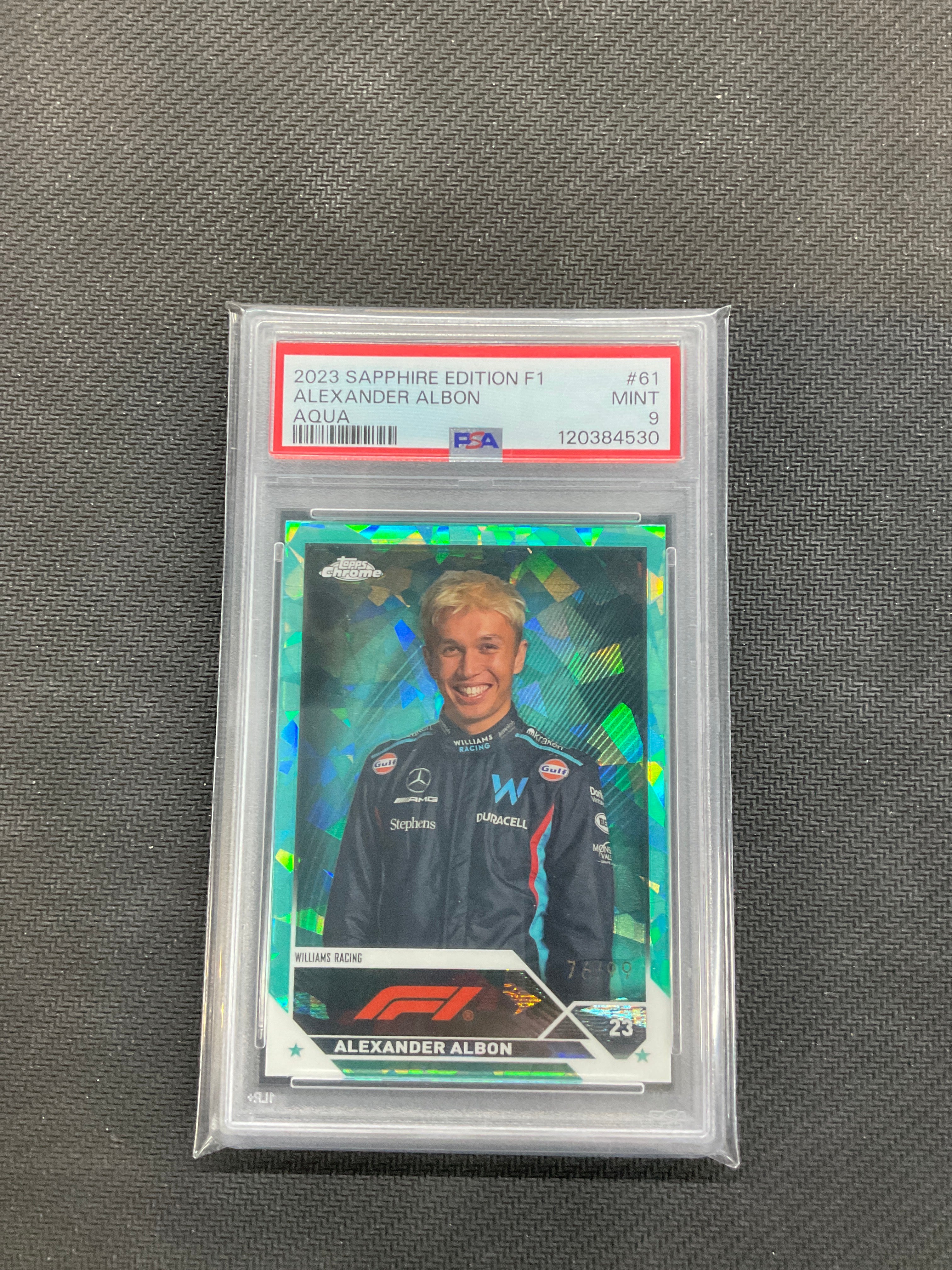 2023 Topps Chrome F1 Sapphire Alexander Albon Aqua /99 PSA 9