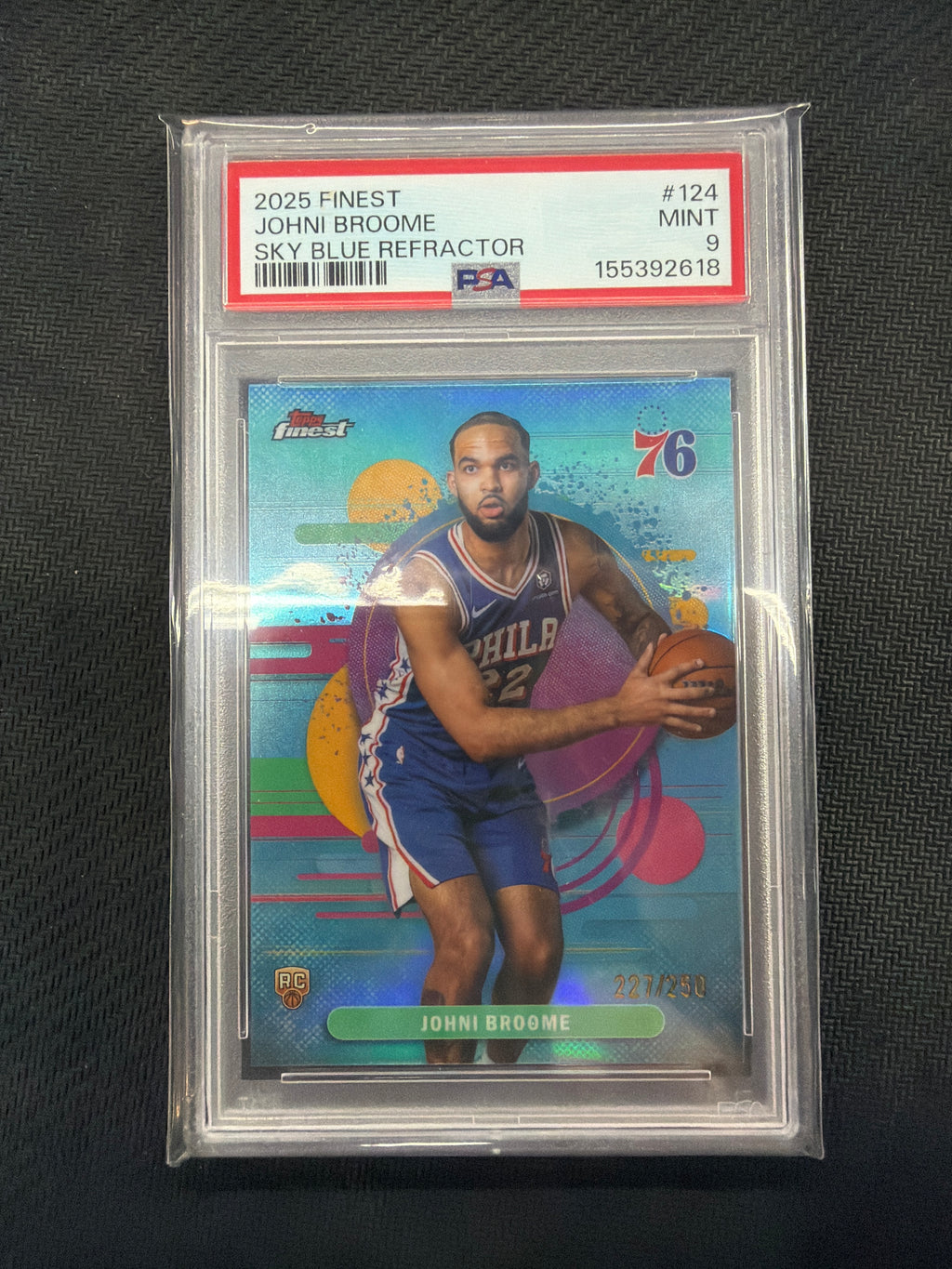 2025 Topps Finest Johni Broome Sky Blue /250 Rookie PSA 9 76ers
