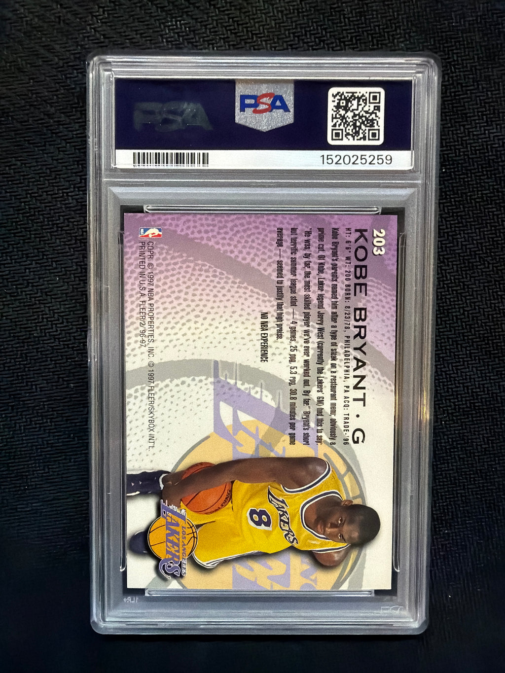1996 Fleer Kobe Bryant #203 PSA 8 Lakers