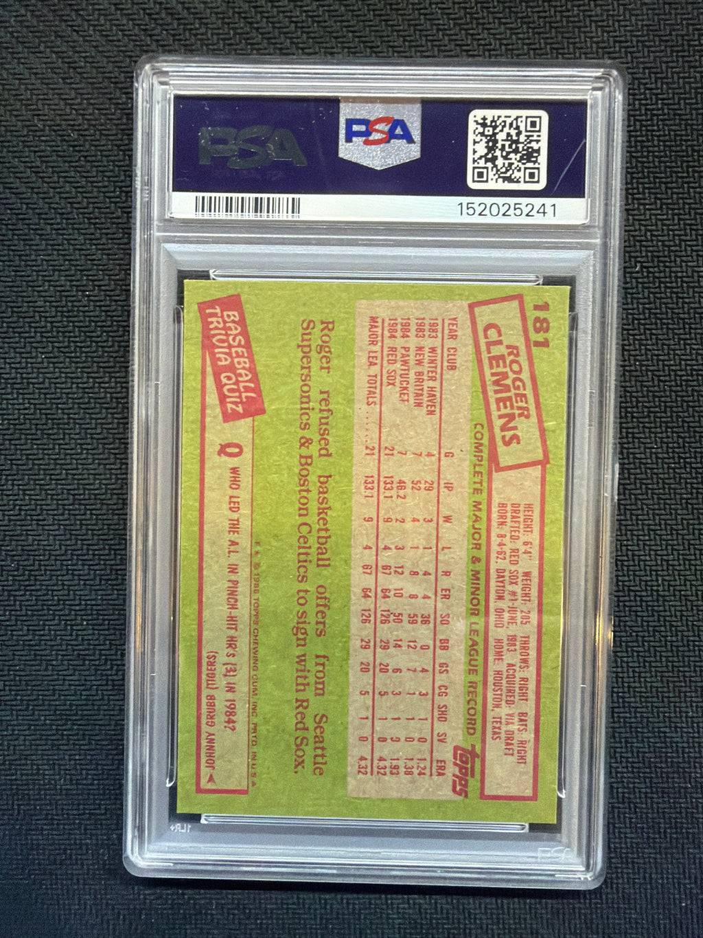 1985 Topps Roger Clemens #181 PSA 8 241