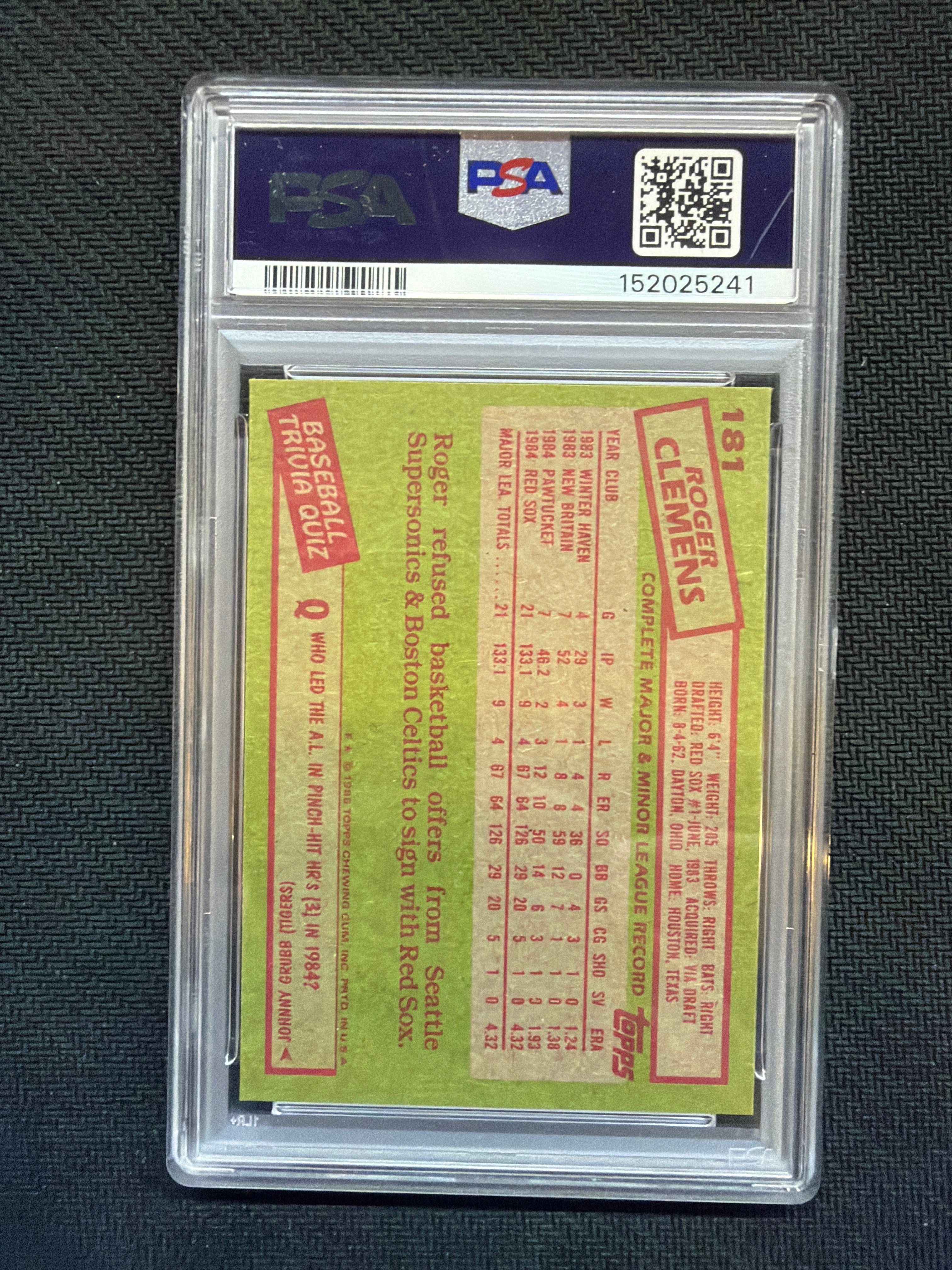 1985 Topps Roger Clemens #181 PSA 8 241