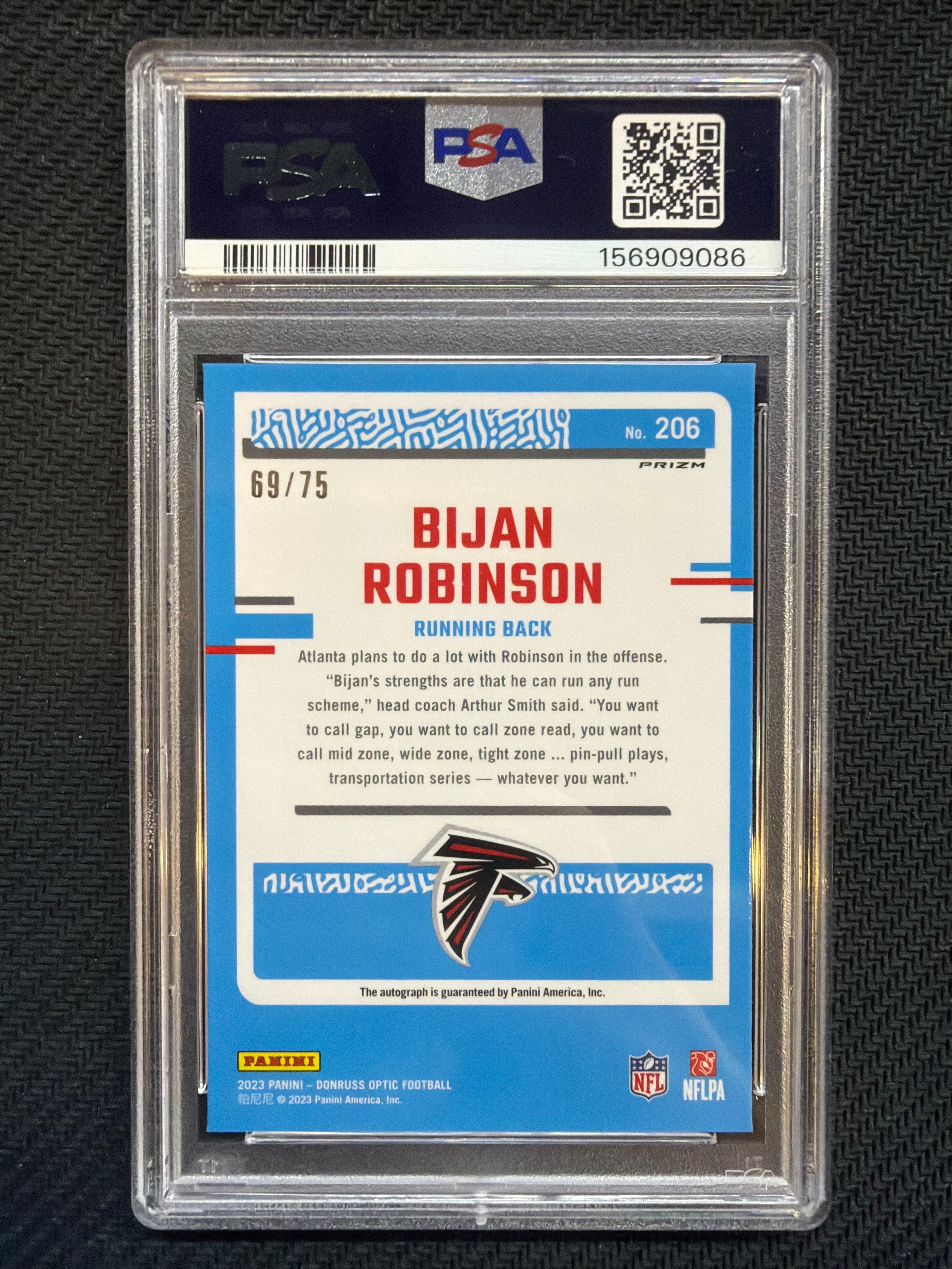 2023 Donruss Optic Bijan Robinson Autograph Red /75 #206 PSA 9 Falcons