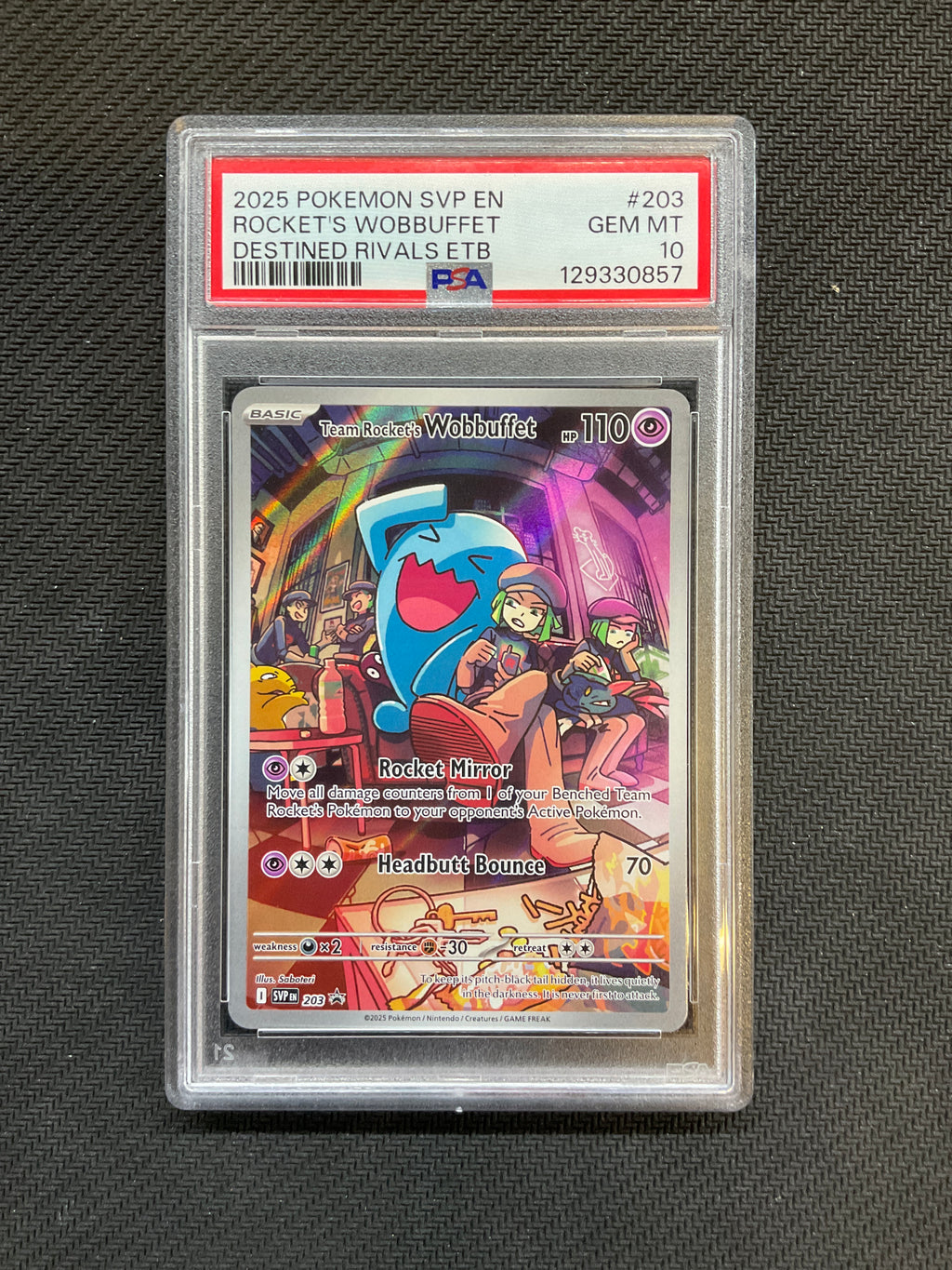2025 Pokemon Promo Rocket's Wobbuffet 203 PSA 10