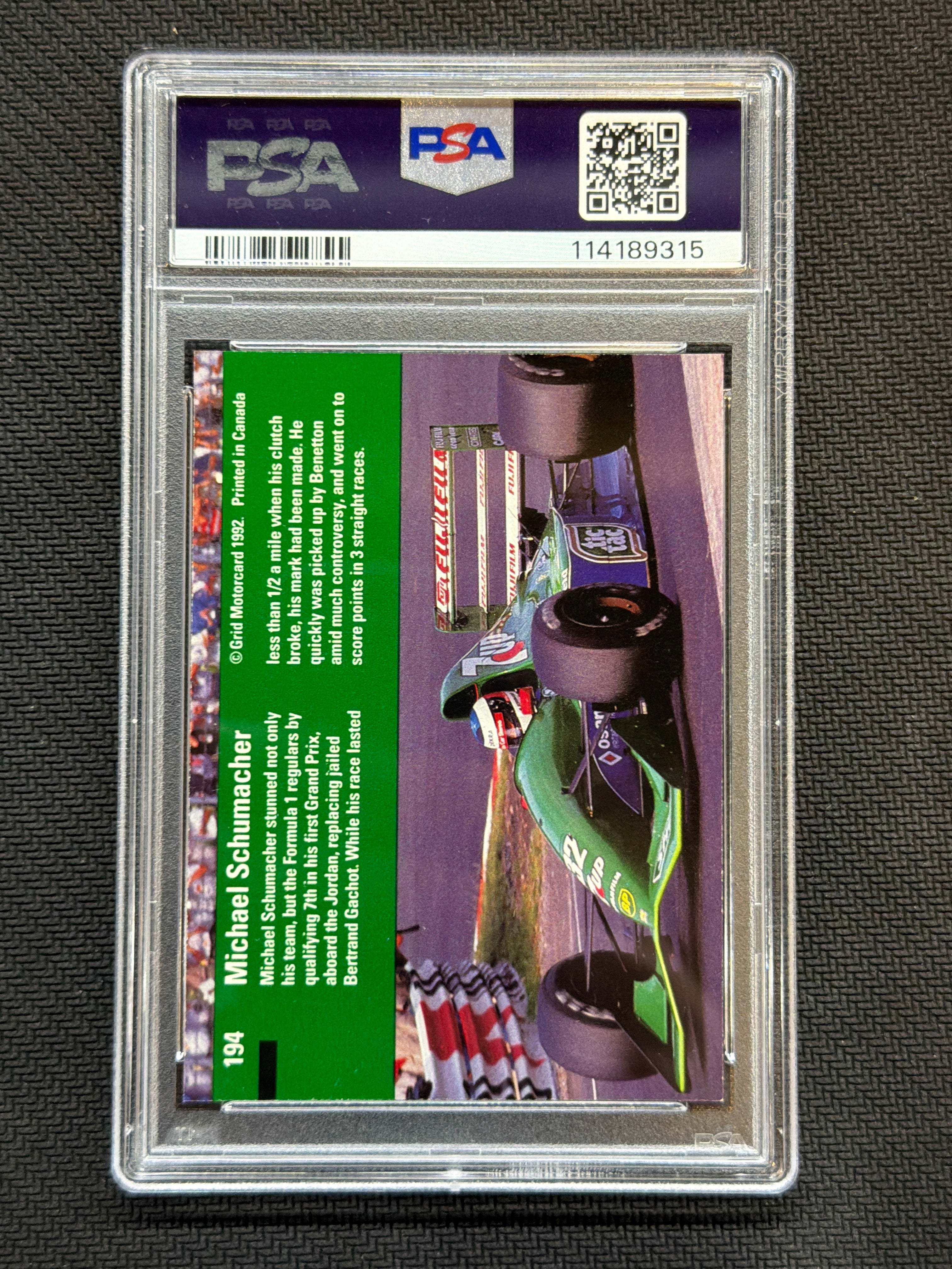 1992 Grid F1 Formula 1 Michael Schumacher Rookie #194 PSA 8