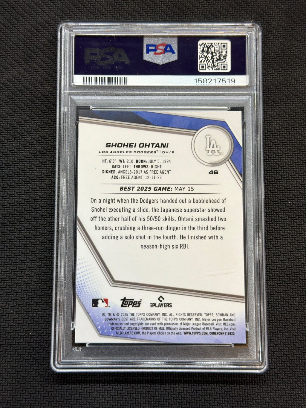 2025 Bowman's Best Shohei Ohtani Lazer /350 PSA 10 Dodgers