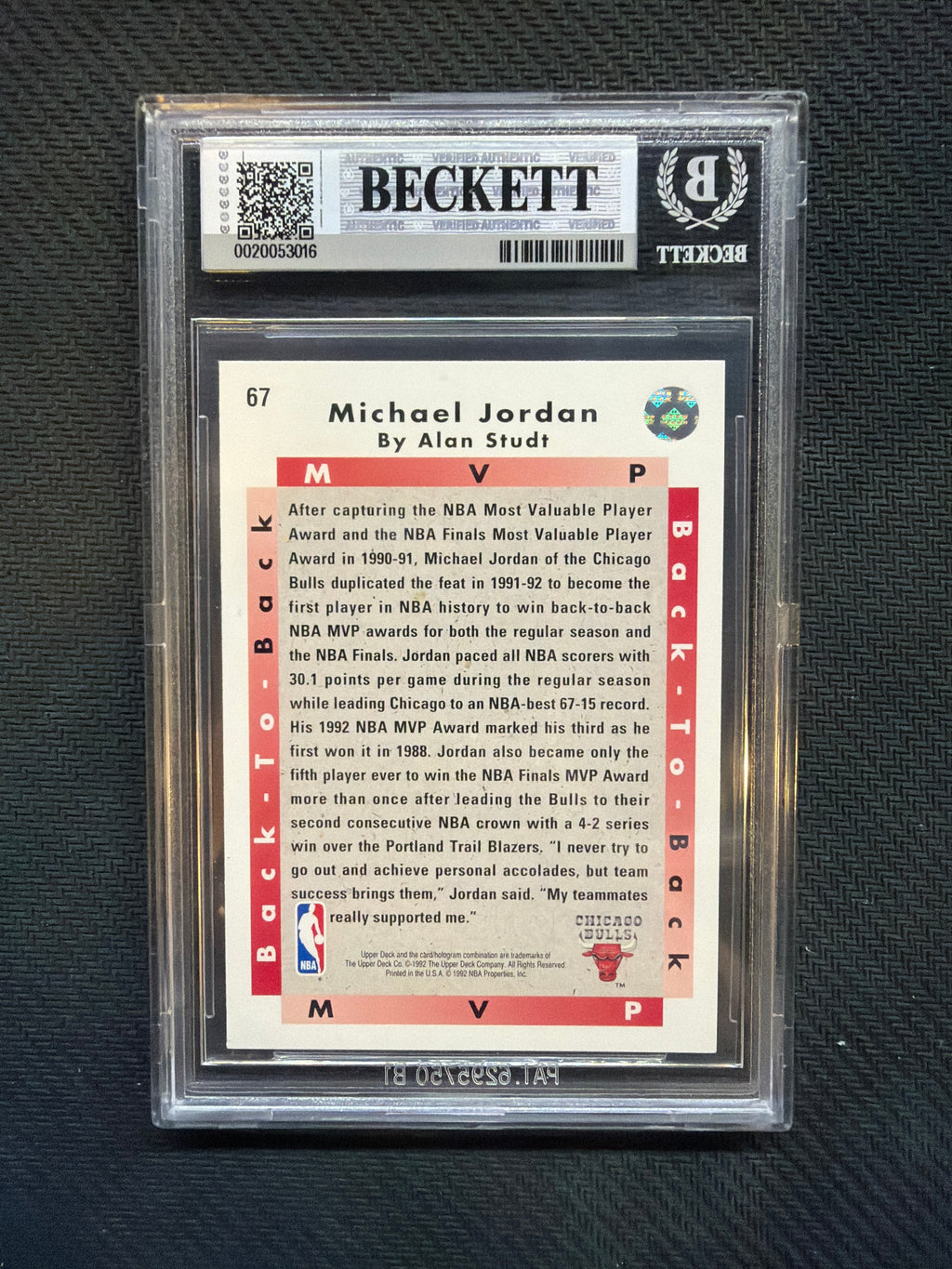 1992-93 Upper Deck Michael Jordan MVP BGS 9 Bulls