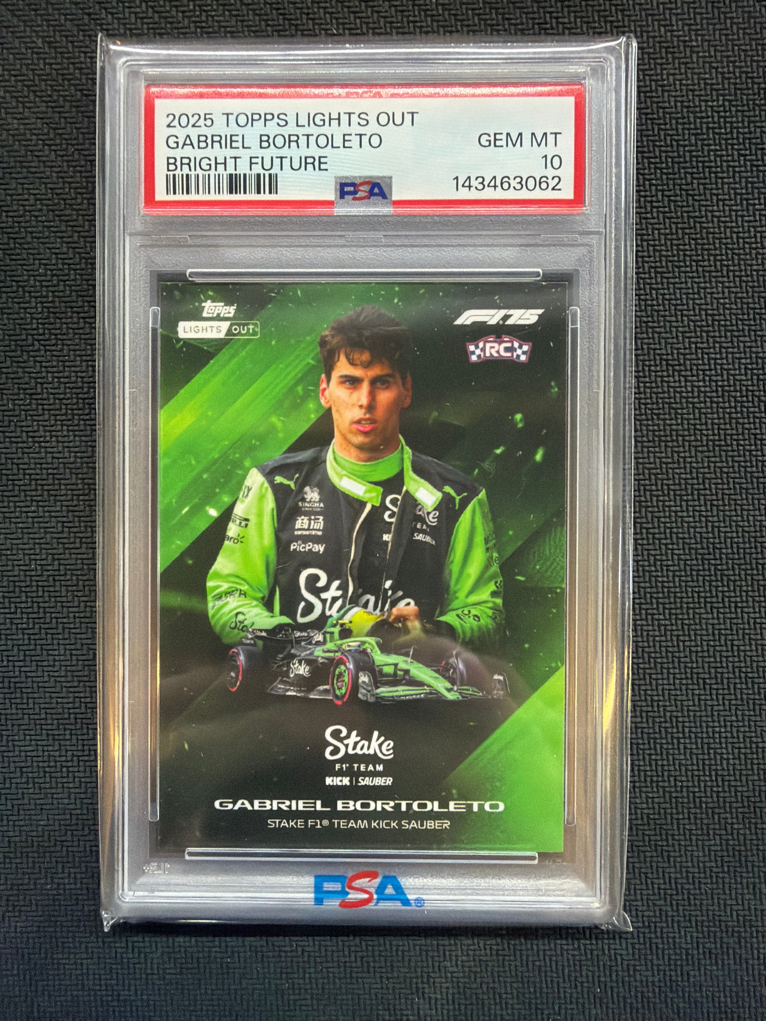 2025 Topps Lights Out Gabriel Bortoleto Bright Fututre Rookie PSA 10