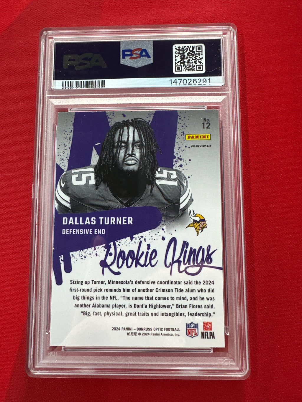 2024 Donruss Optic Dallas Turner Rookie Kings PSA 10