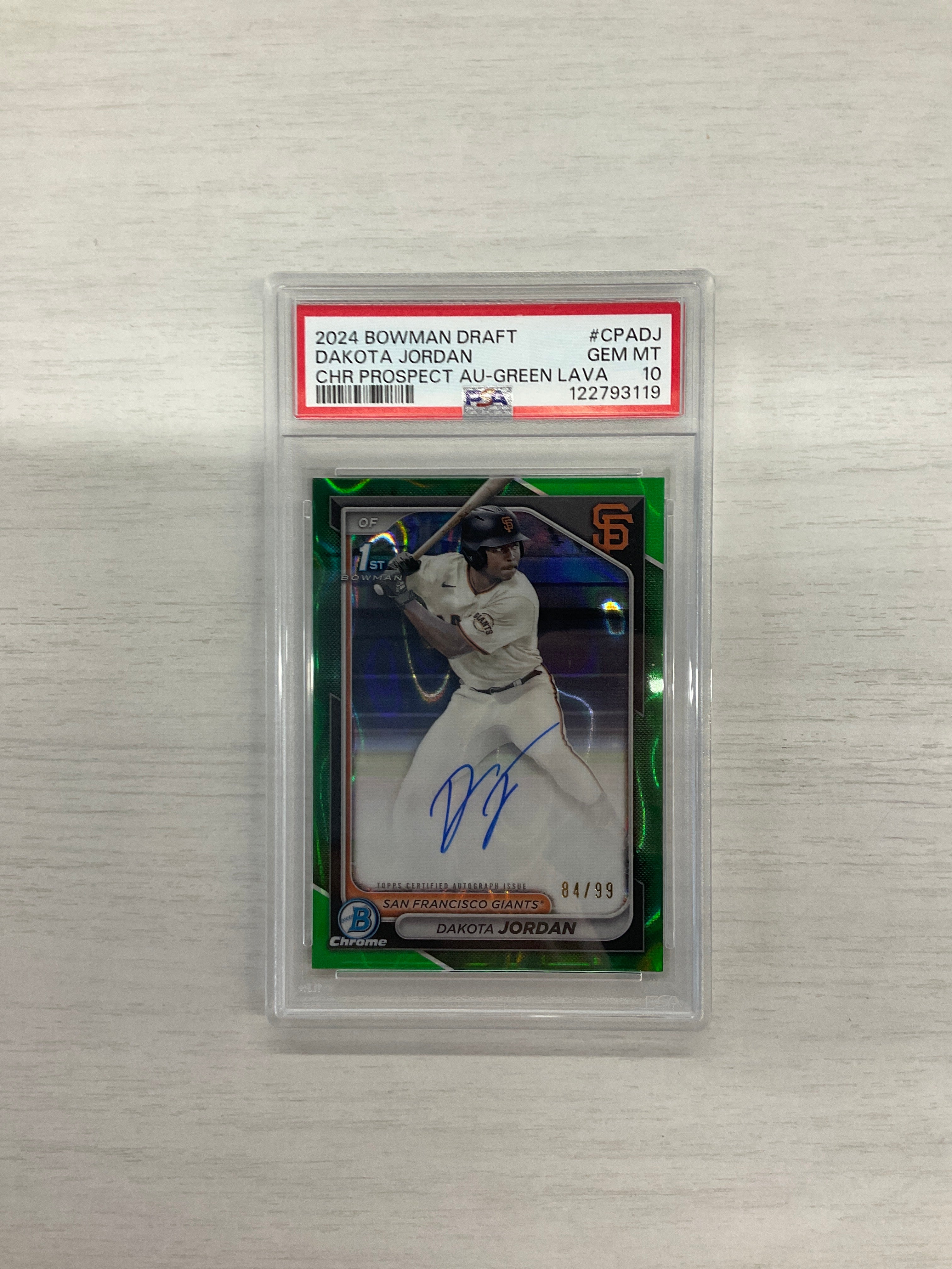 2024 Bowman Dakota Jordan Green Lava Auto /99 PSA 10