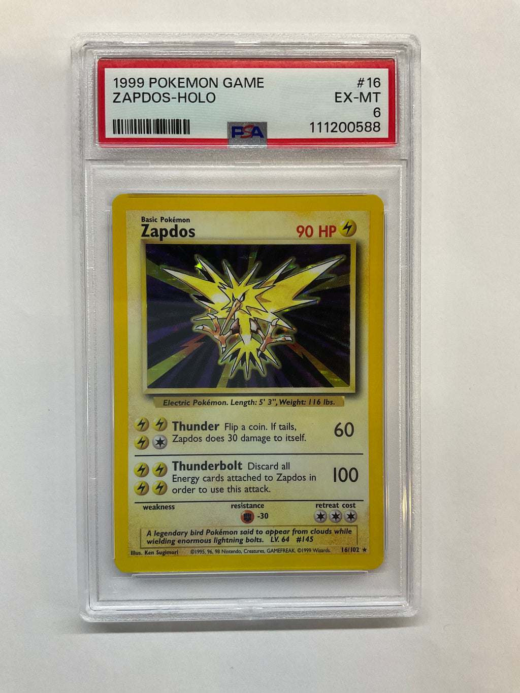 1999 Pokemon Game Zapdos Holo #16 PSA 6